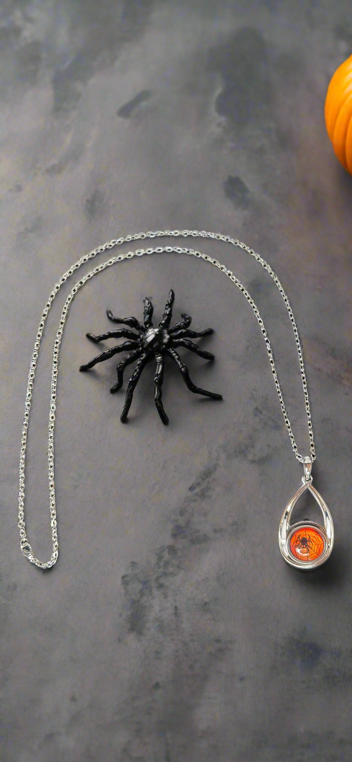 Creepy Crawler Spider Halloween Silver Necklace Snap Button Jewelry