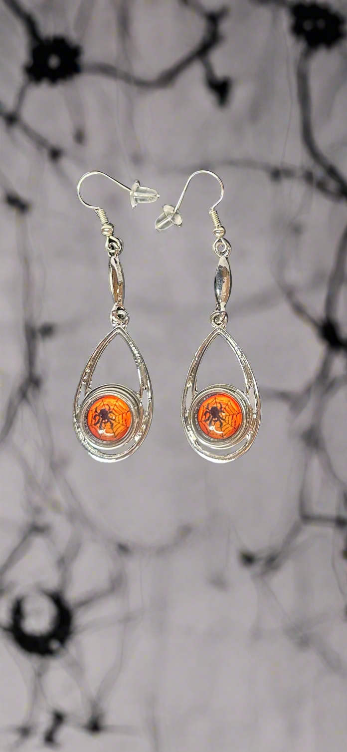 Creepy Crawler Spider Halloween Silver Necklace, Bracelet & Earrings Snap Button Set