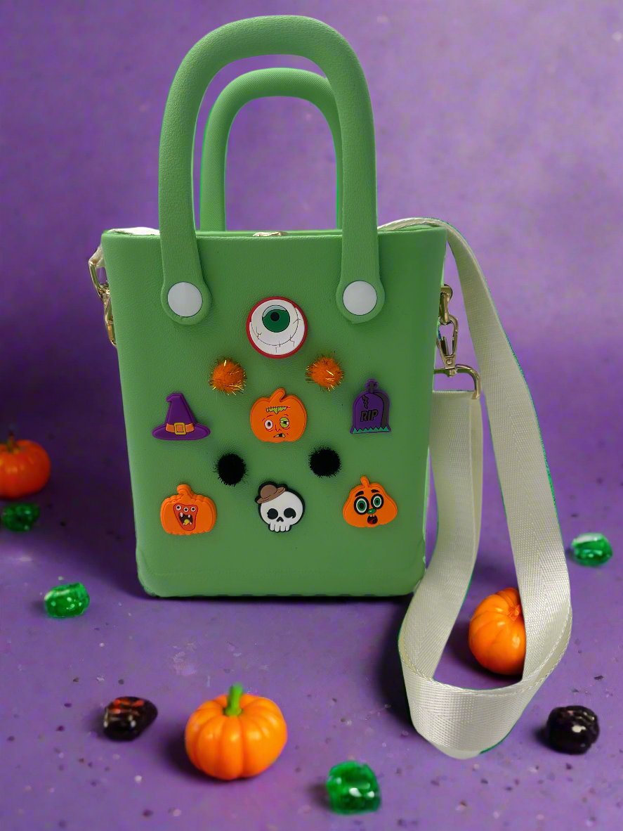 Ghoulish Green Halloween Eva Kids Mini Tote with Shoe Charms / Jibbitz
