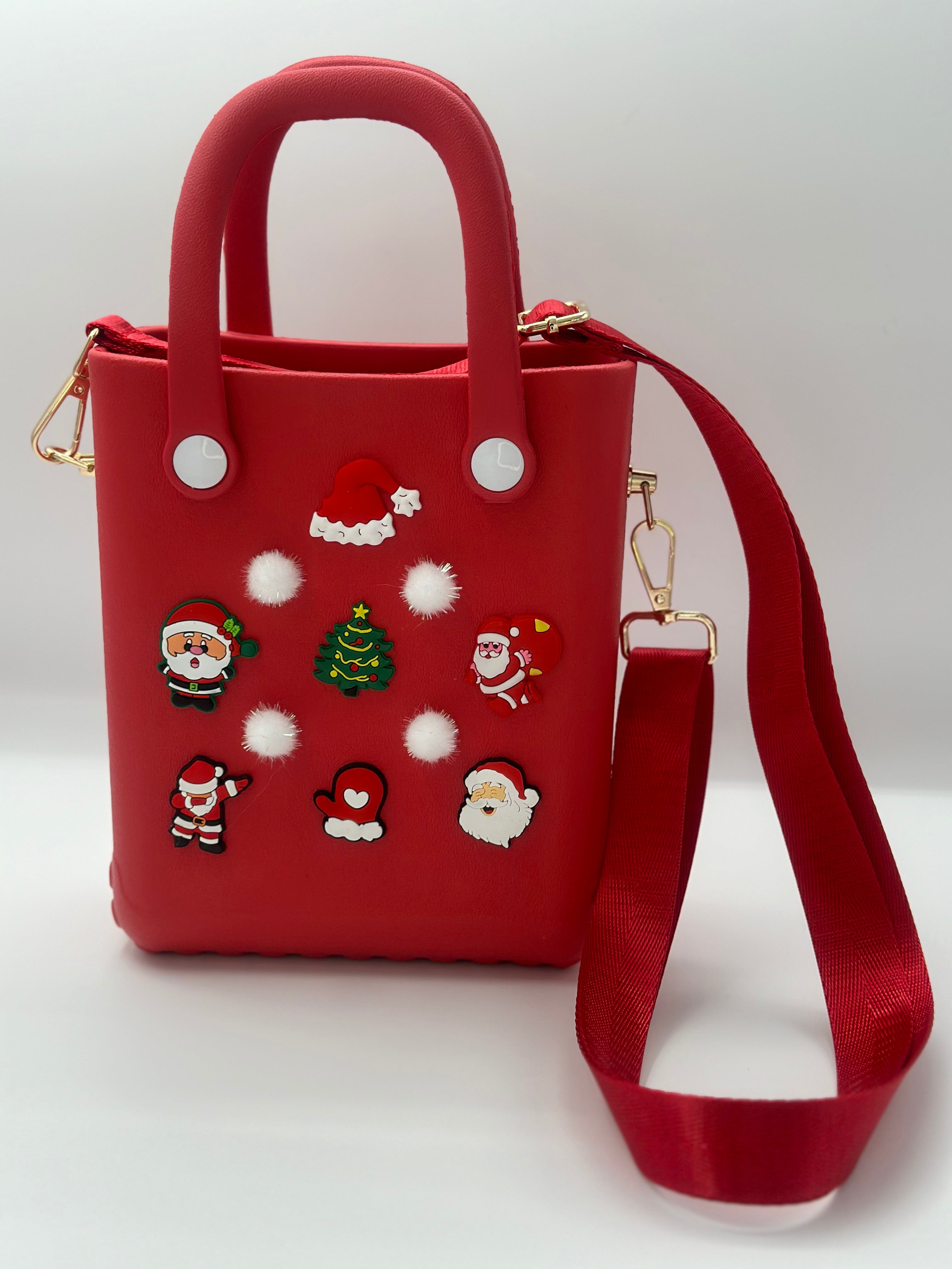 Santa Christmas Themed Mini Tote Bag with Strap / Eva Bag with Interchangeable Charms