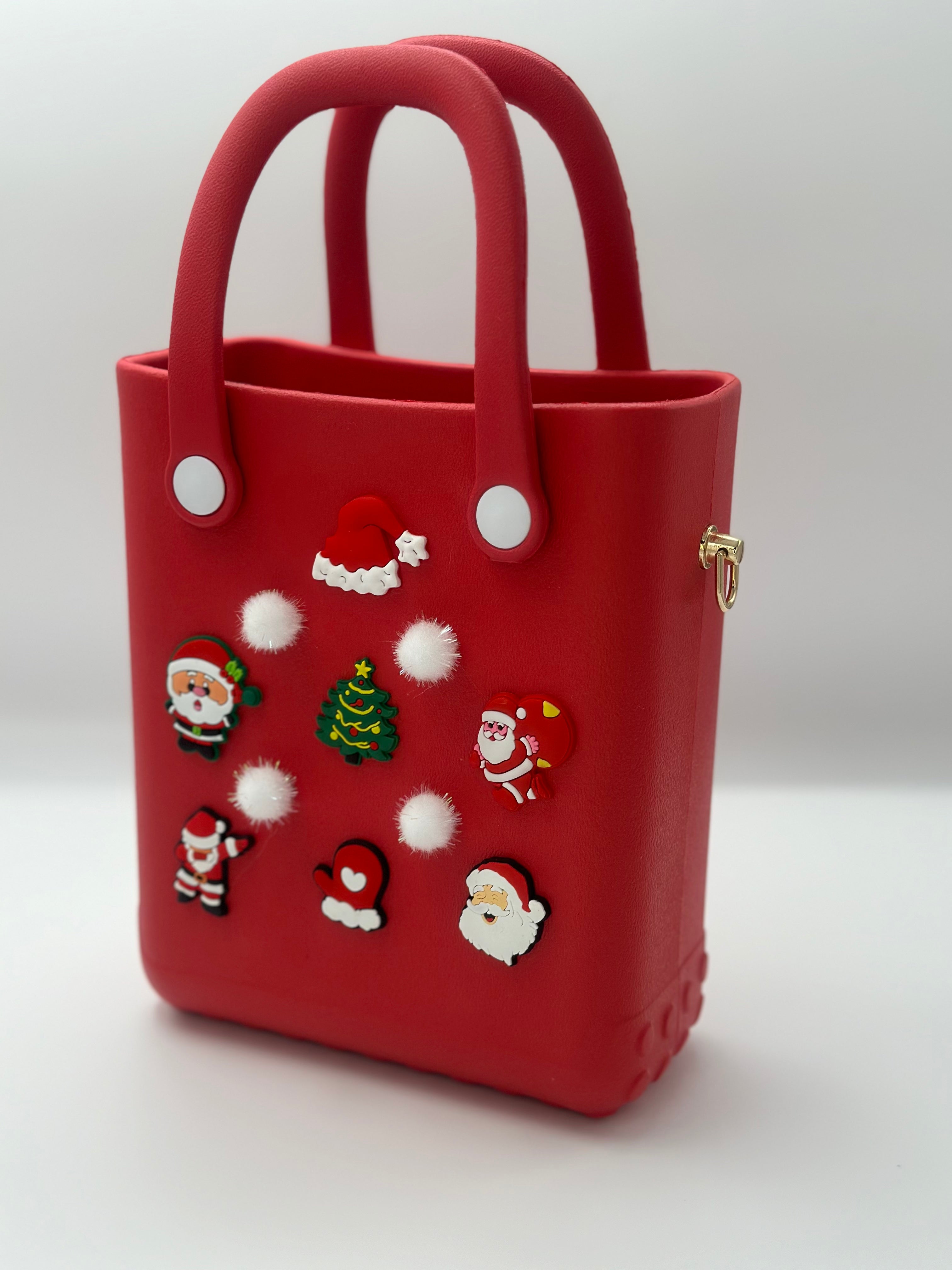 Santa Christmas Themed Mini Tote Bag with Strap / Eva Bag with Interchangeable Charms