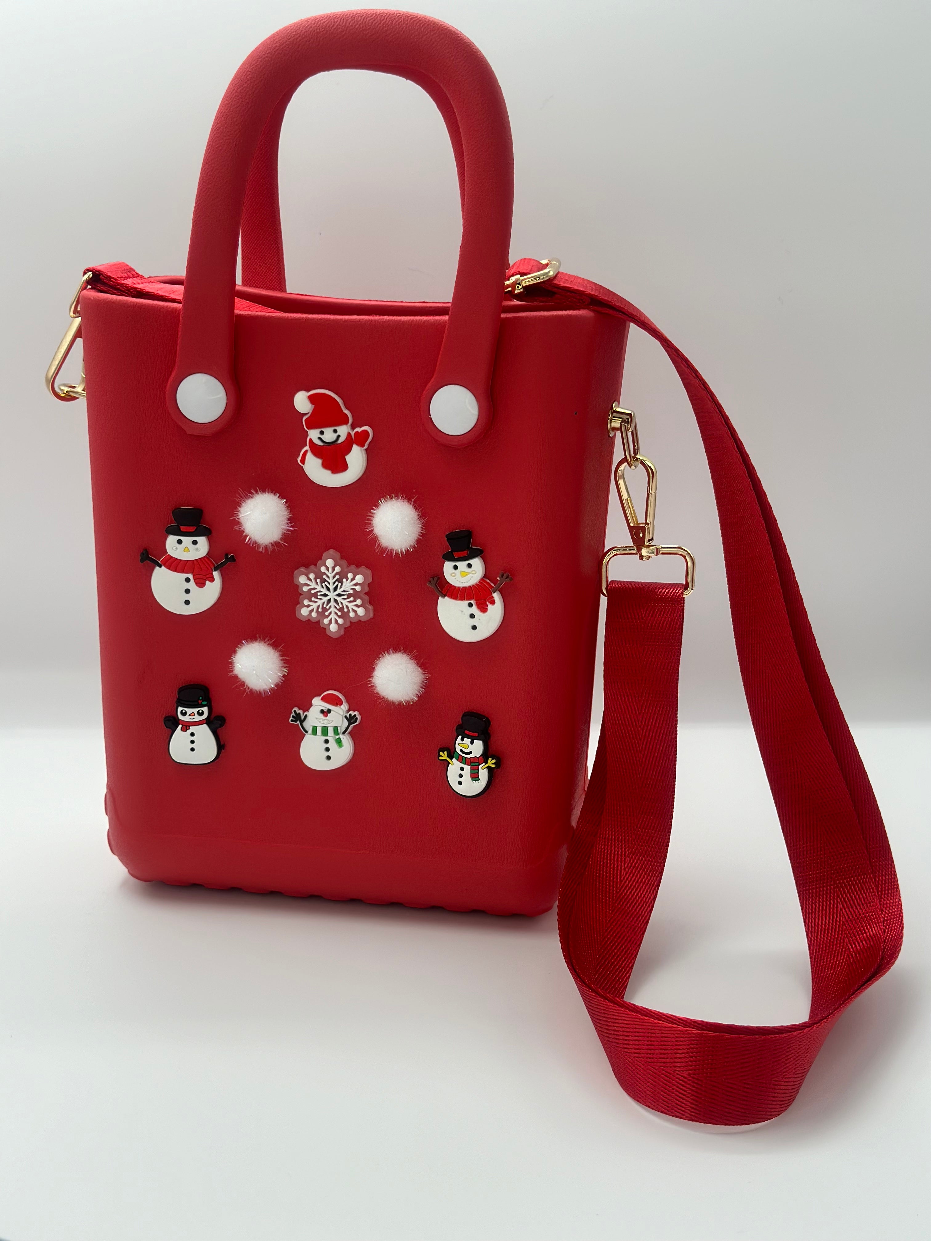 Snowman Christmas Themed Mini Tote Bag with Strap / Eva Bag with Interchangeable Charms