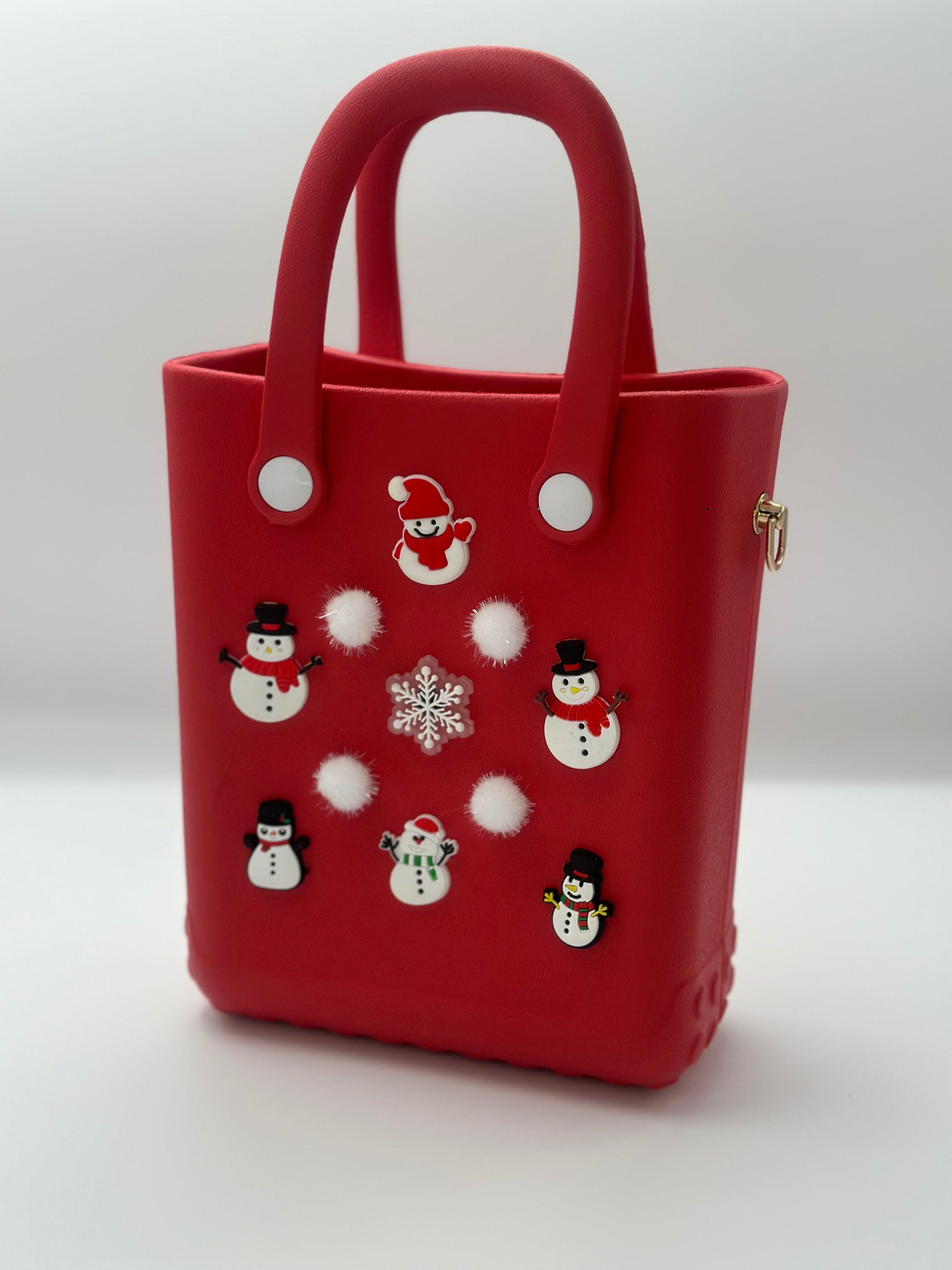 Snowman Christmas Themed Mini Tote Bag with Strap / Eva Bag with Interchangeable Charms