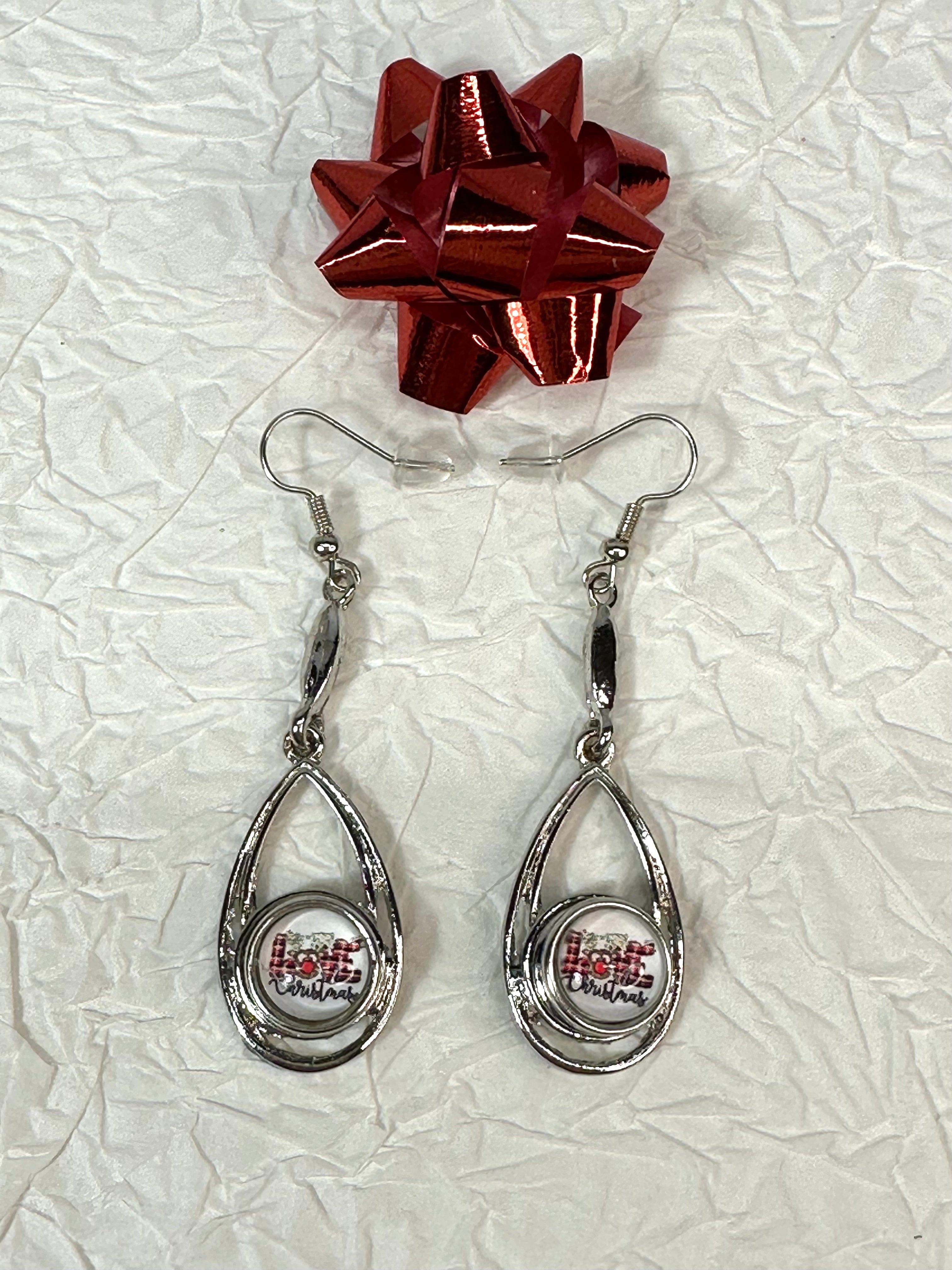 Reindeer Cheer Christmas Silver Earrings Snap Button Jewelry Set