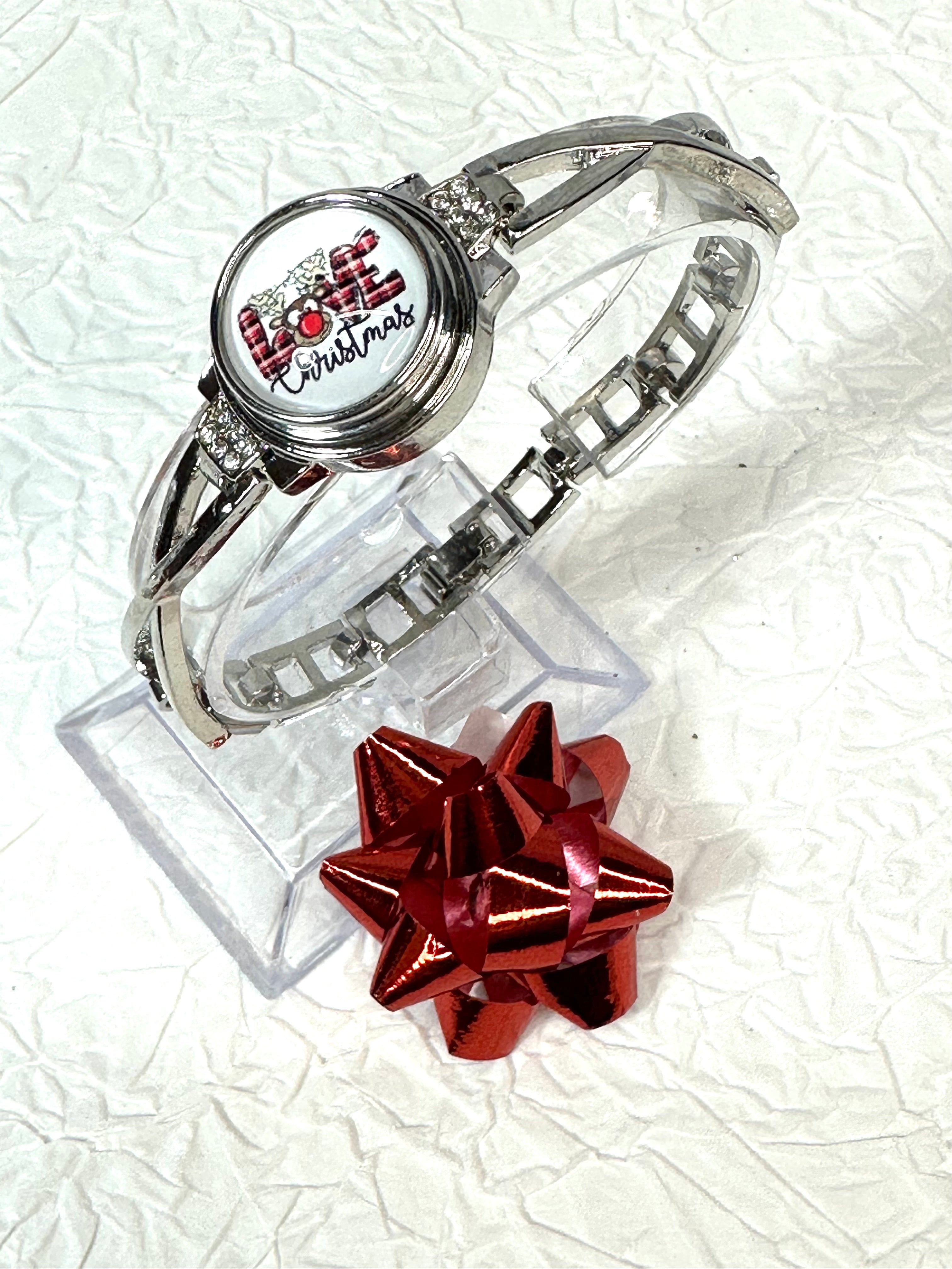 Reindeer Cheer Christmas Silver Bracelet Snap Button Jewelry Set