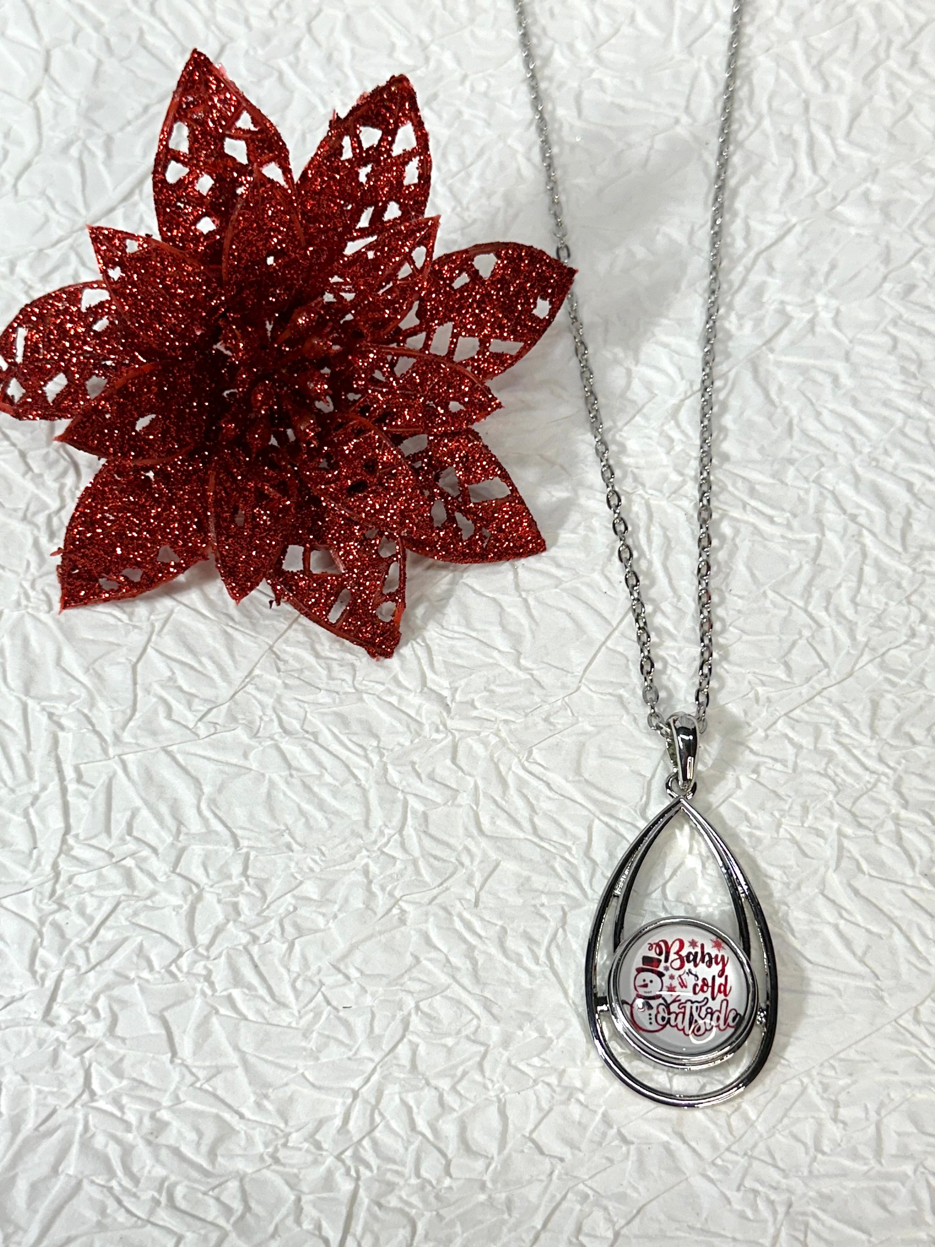 Baby, It's Cold Outside Christmas Silver Bracelet, Earrings & Necklace Snap Button Set