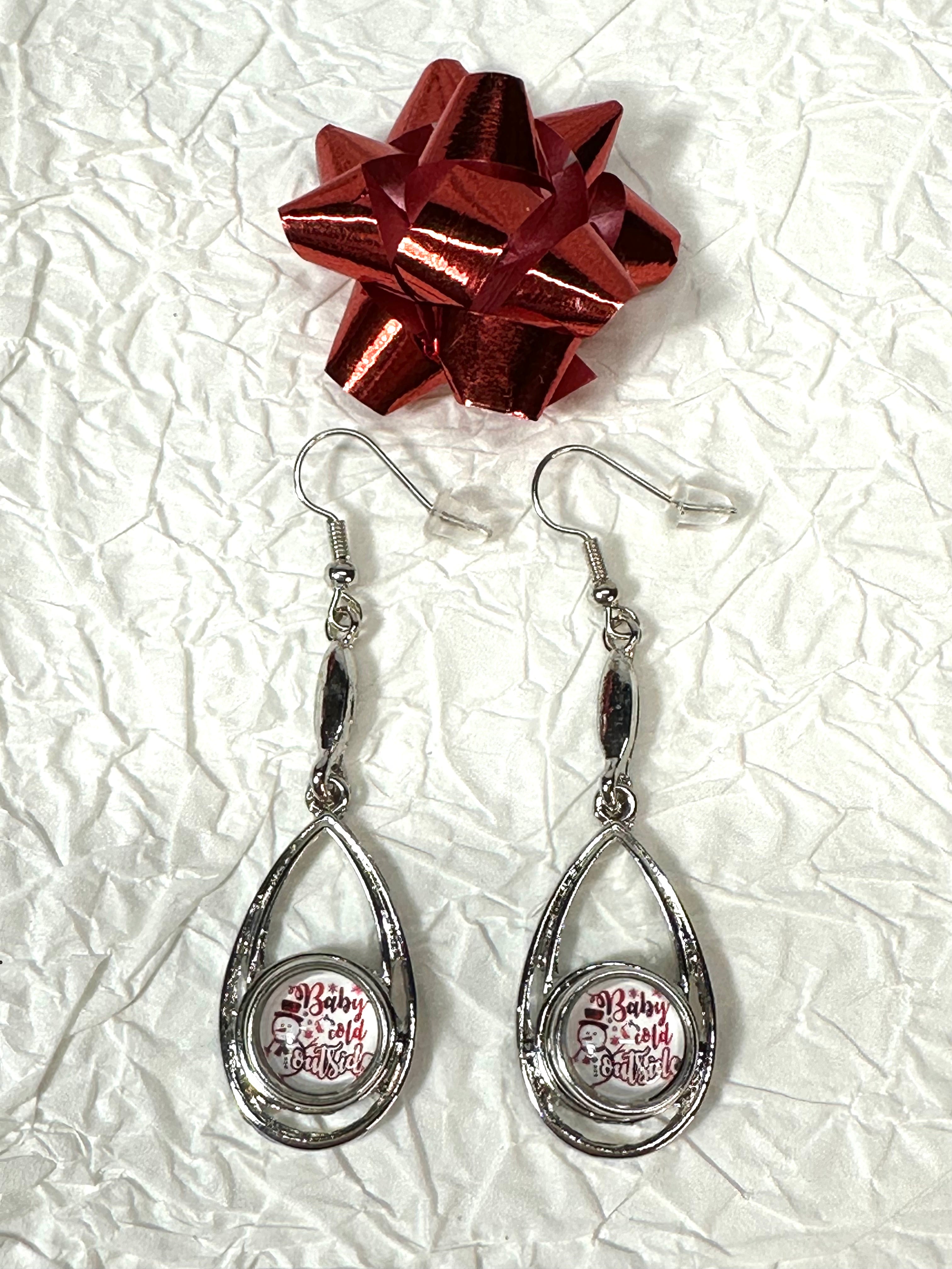 Baby, It's Cold Outside Christmas Silver Earrings Snap Button Set