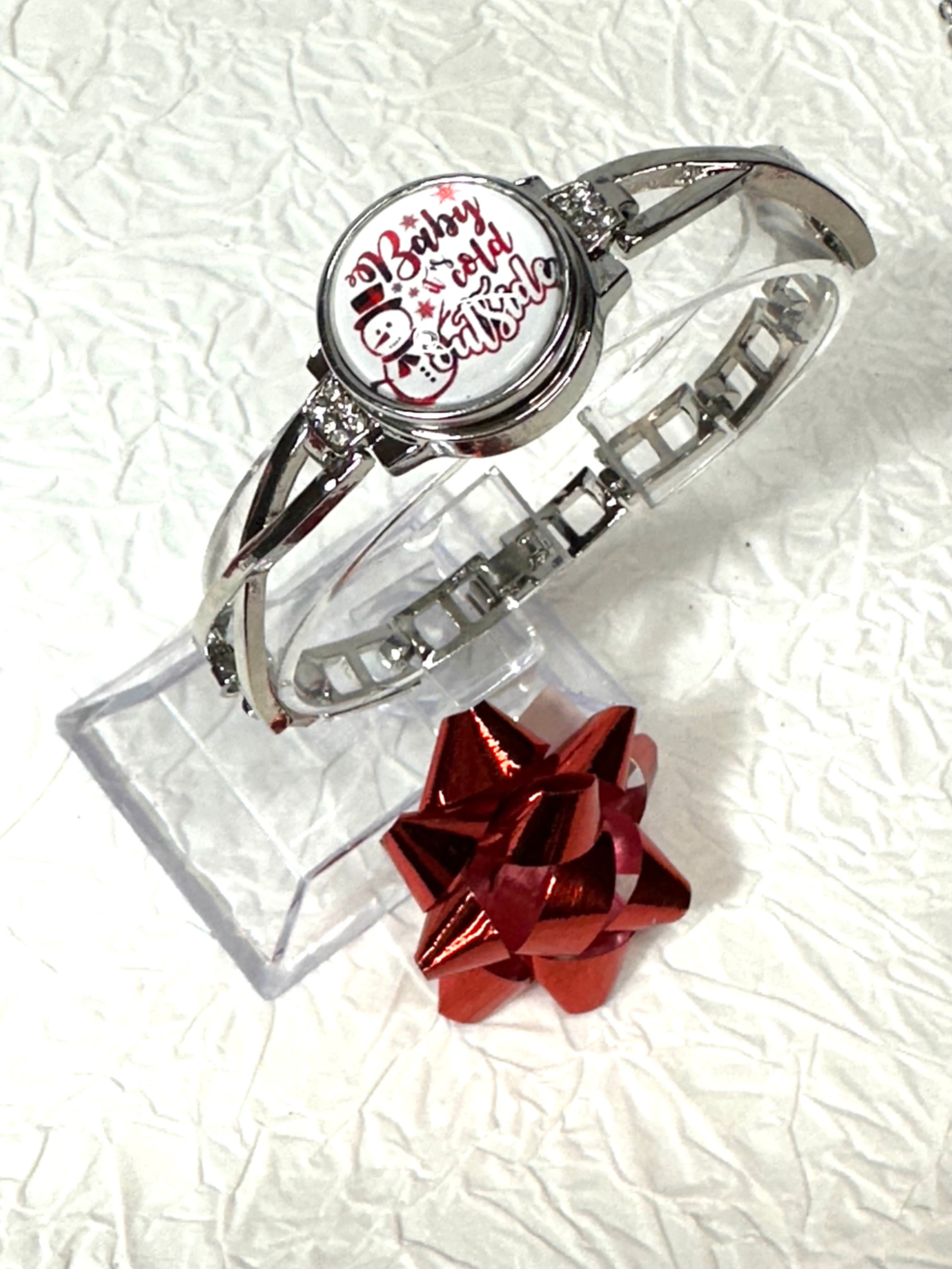 Baby, It's Cold Outside Christmas Silver Bracelet Snap Button Set