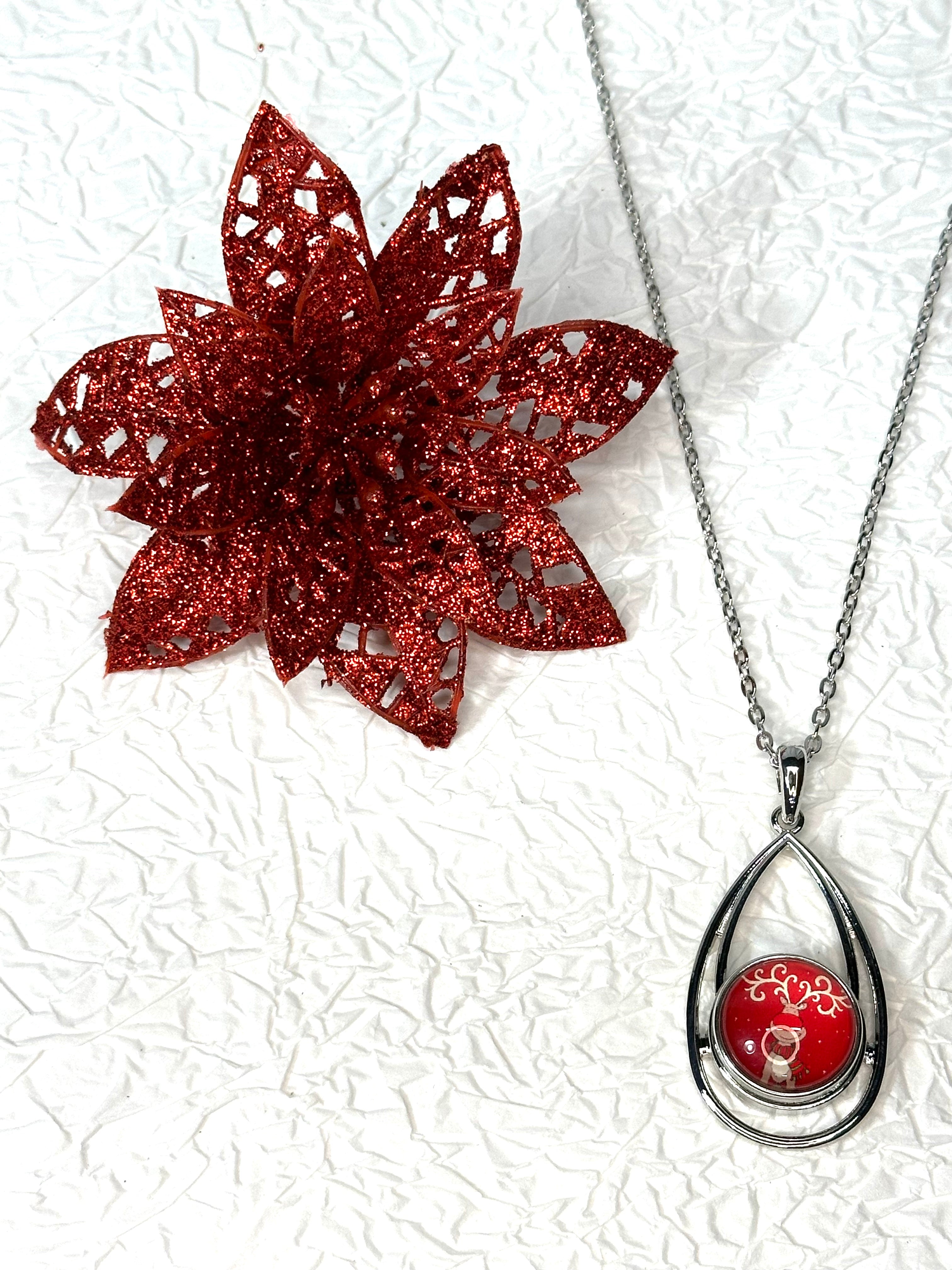 Jolly Reindeer Christmas Silver Bracelet, Earrings & Necklace Snap Button Jewelry Set