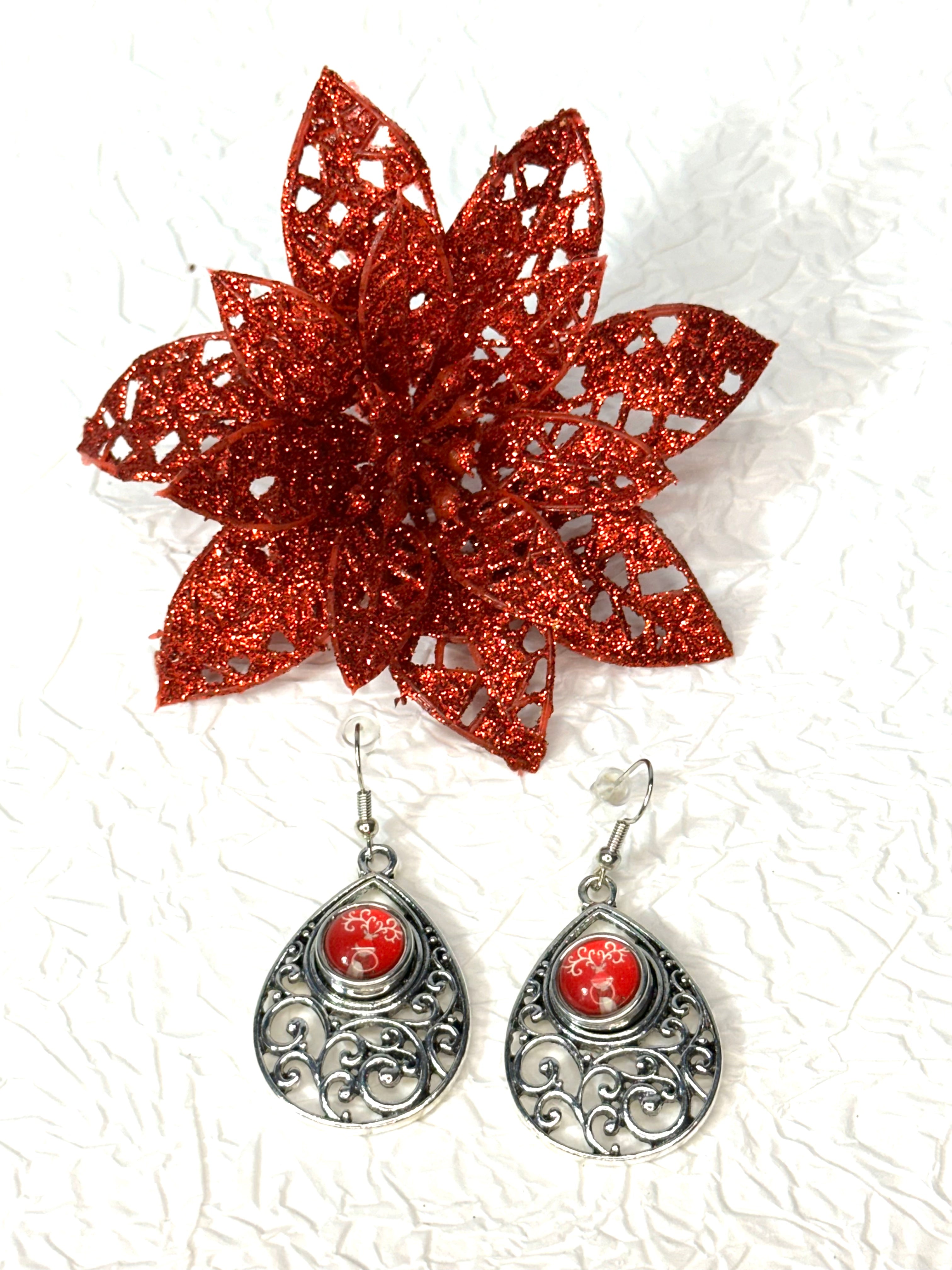 Jolly Reindeer Christmas Silver Bracelet, Earrings & Necklace Snap Button Jewelry Set
