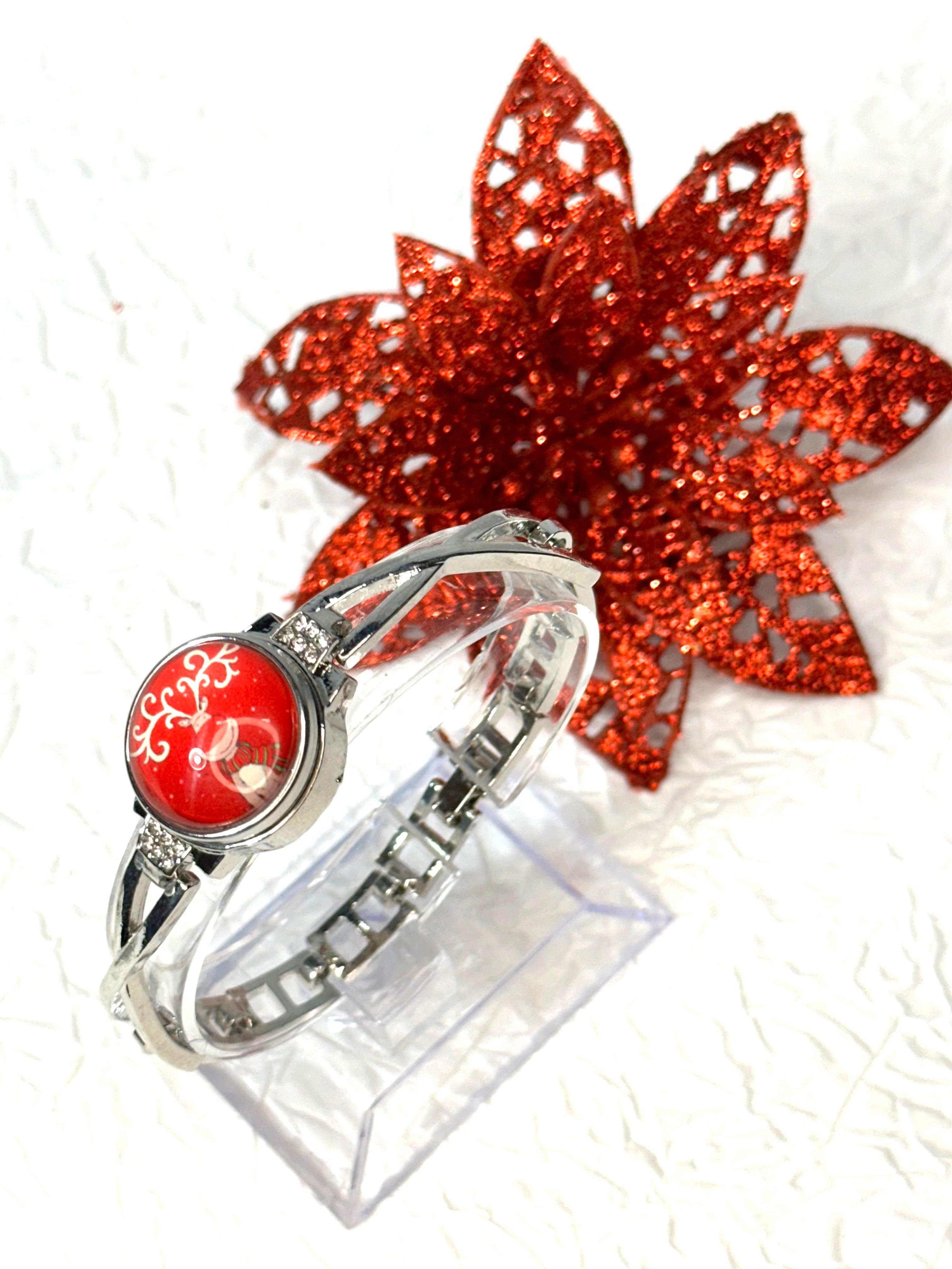 Jolly Reindeer Christmas Silver Bracelet, Earrings & Necklace Snap Button Jewelry Set