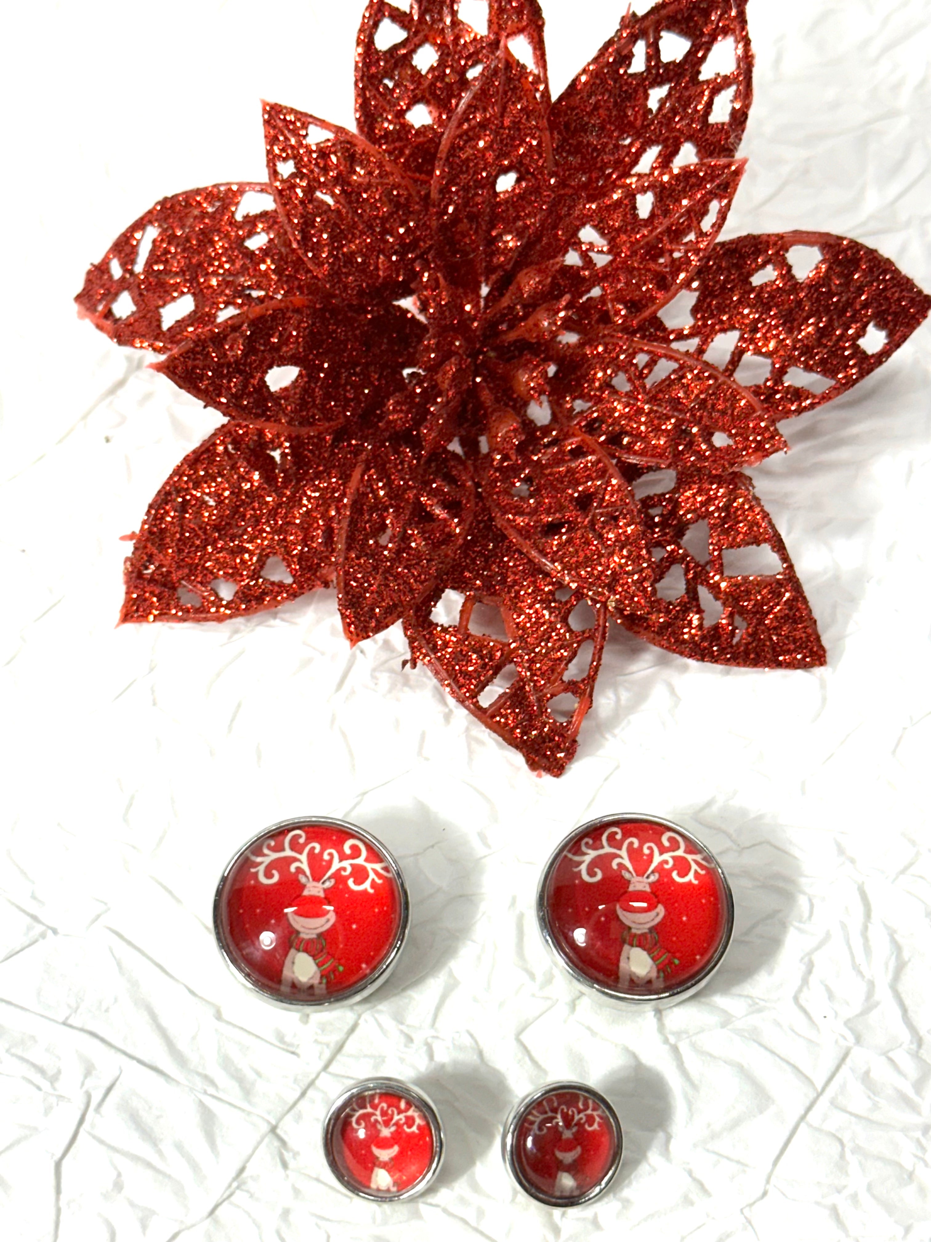 Jolly Reindeer Christmas 18mm & 12mm Snap Button Jewelry Set