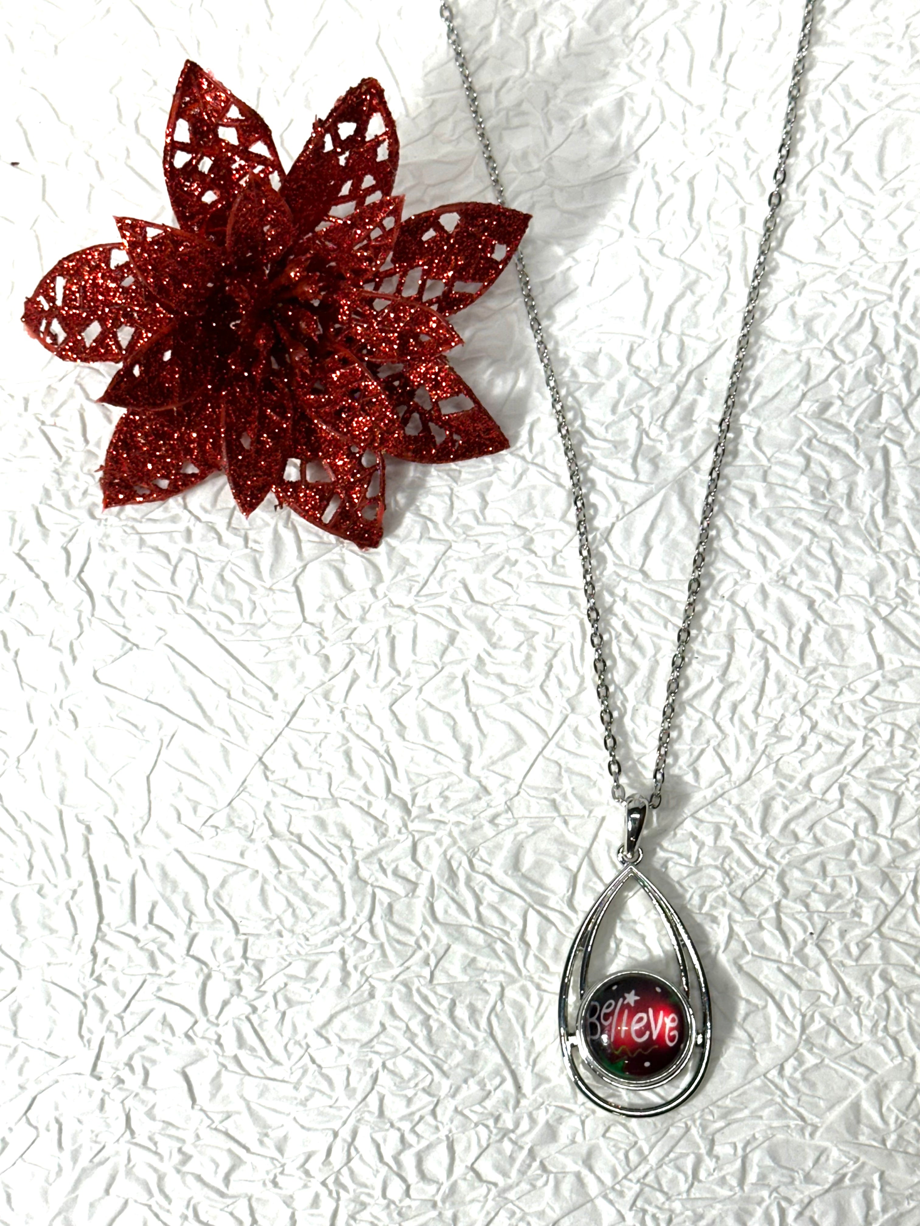 Believe in Christmas Silver Bracelet, Earrings & Necklace Snap Button Jewelry Set