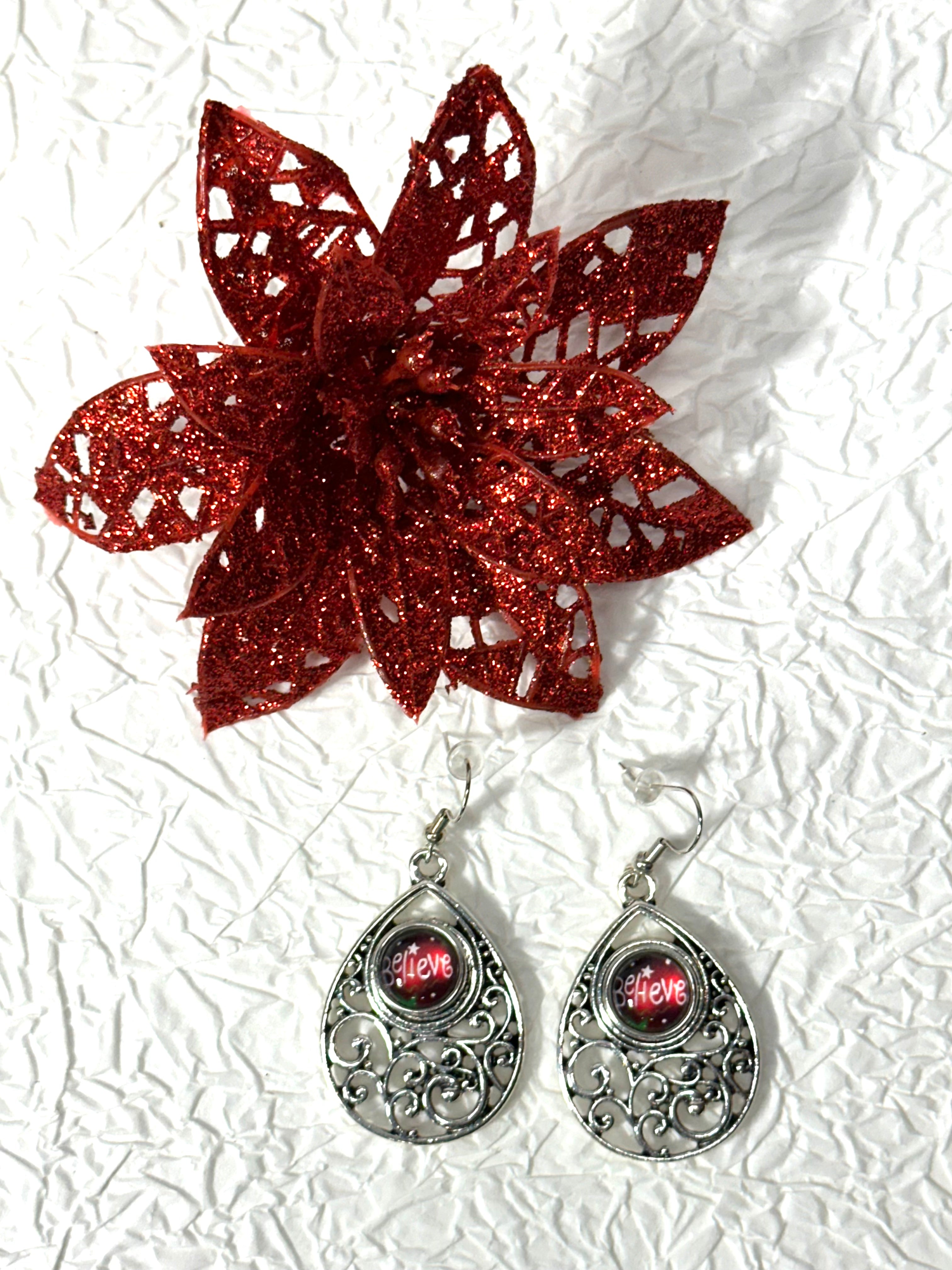 Believe in Christmas Silver Bracelet, Earrings & Necklace Snap Button Jewelry Set