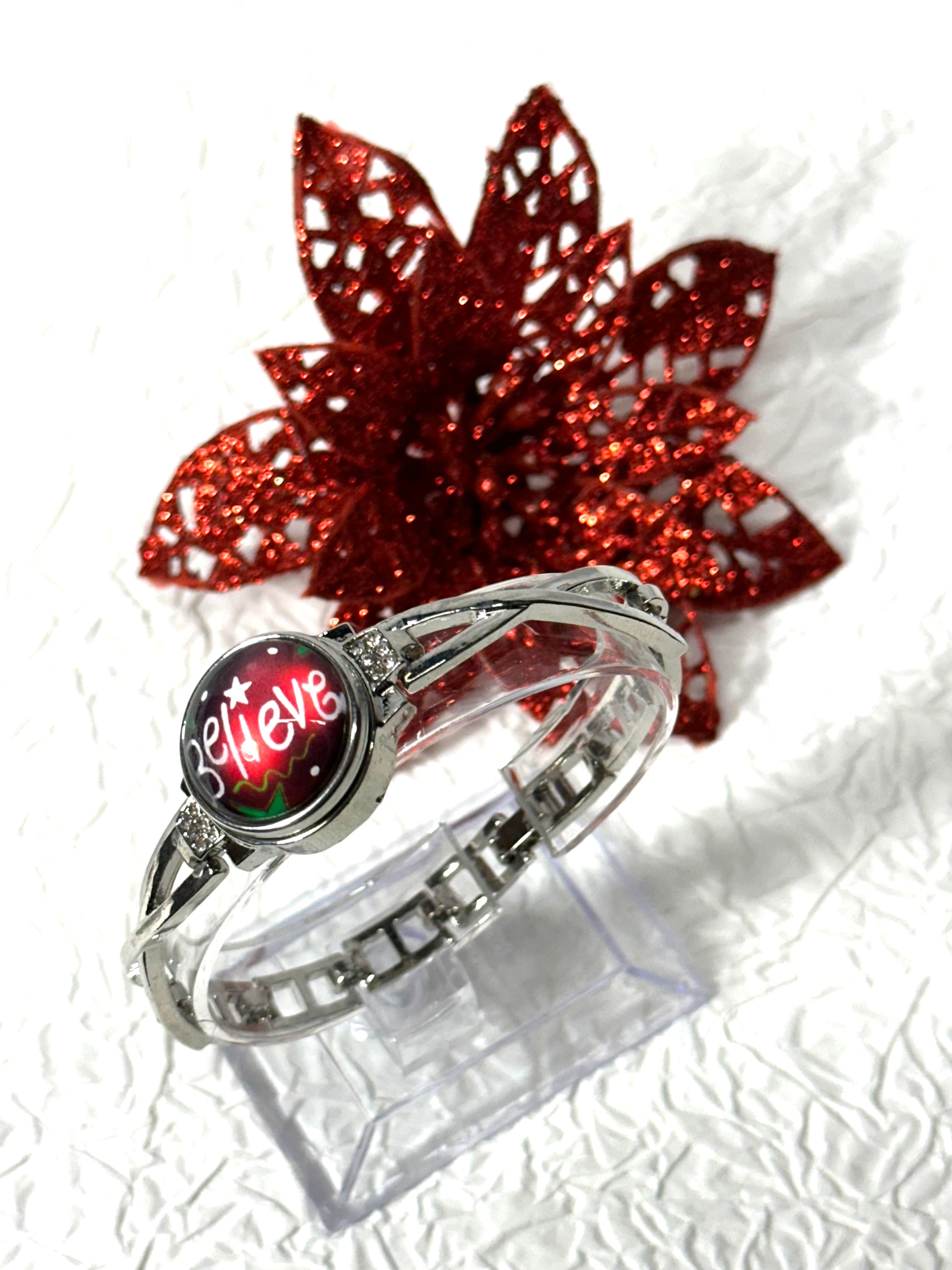 Believe in Christmas Silver Bracelet, Earrings & Necklace Snap Button Jewelry Set