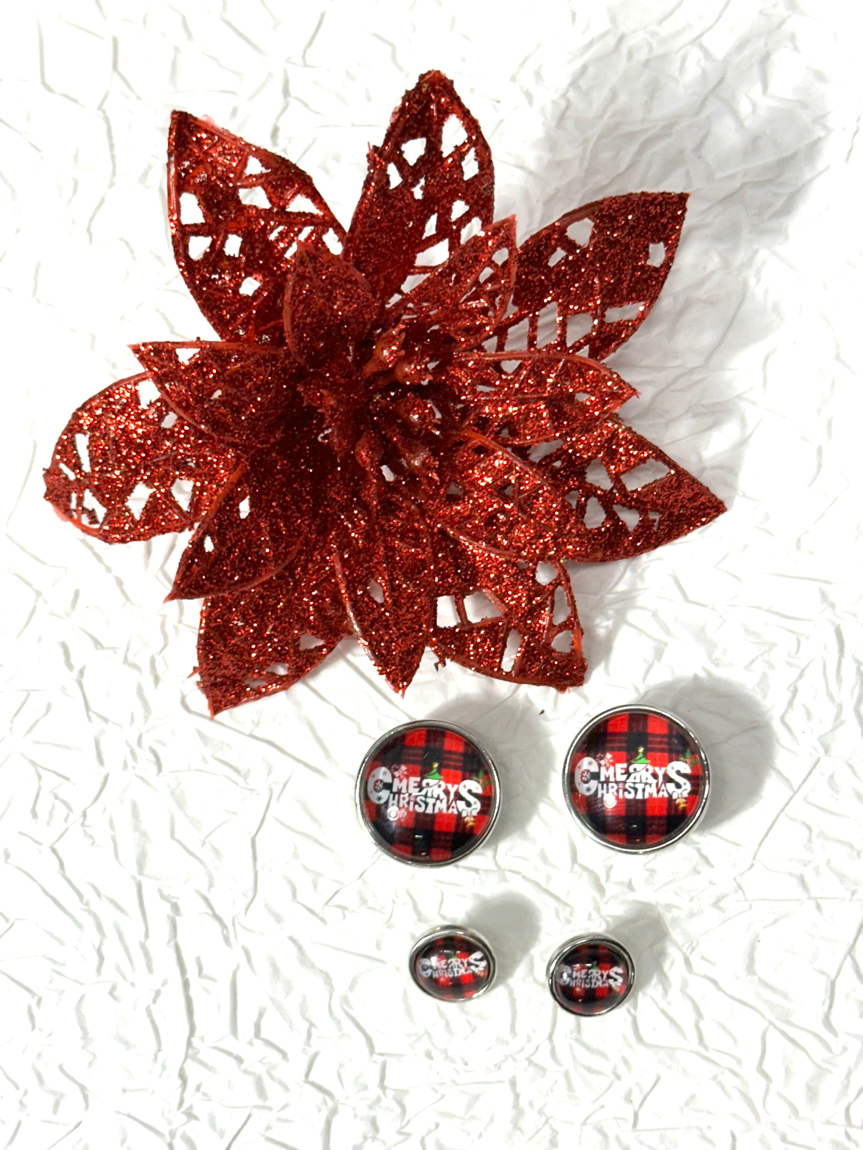 Merry Christmas Cheer Silver 18mm & 12mm Snap Button Jewelry Set