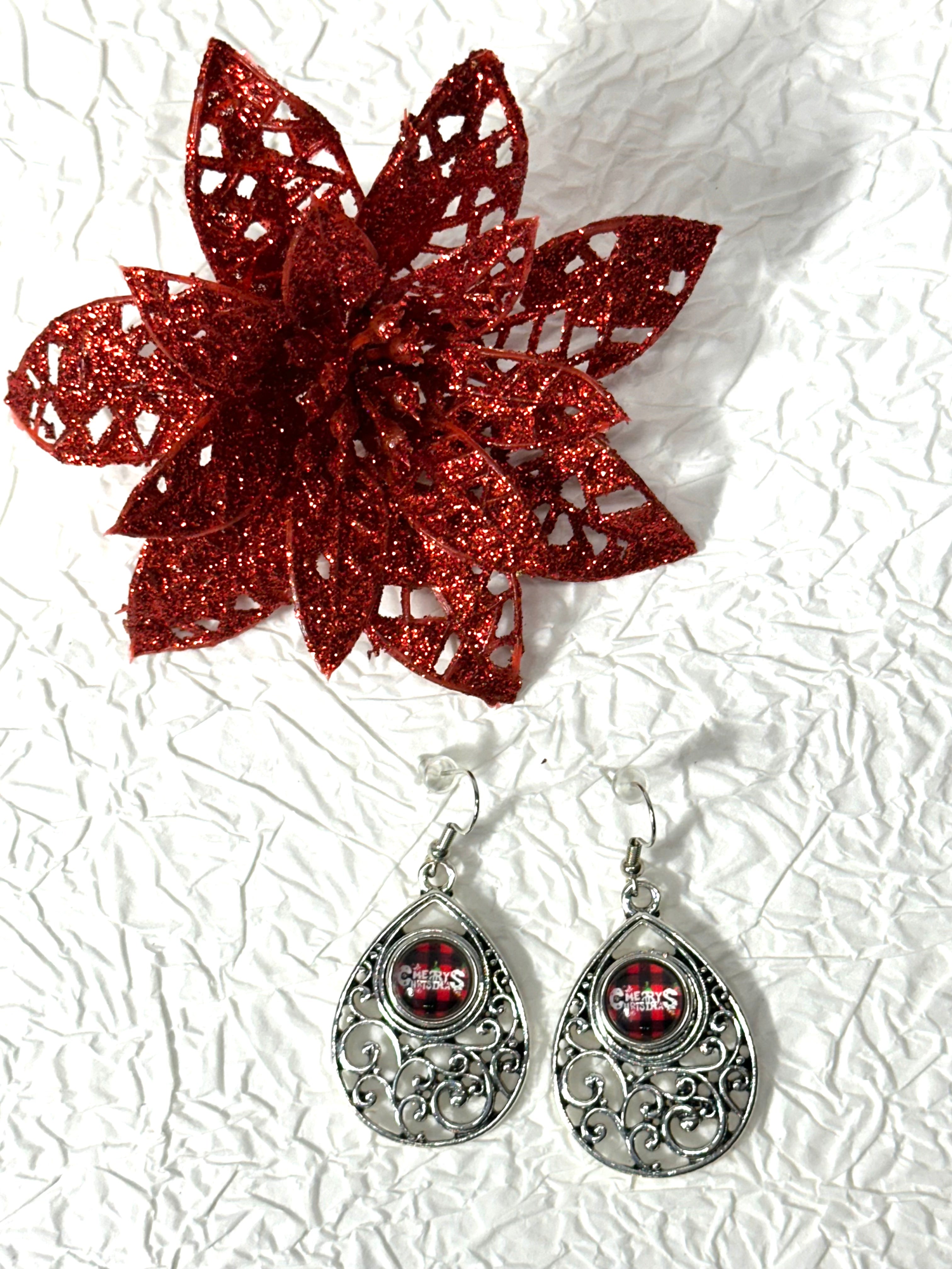 Merry Christmas Cheer Silver Bracelet, Earrings & Necklace Snap Button Jewelry Set