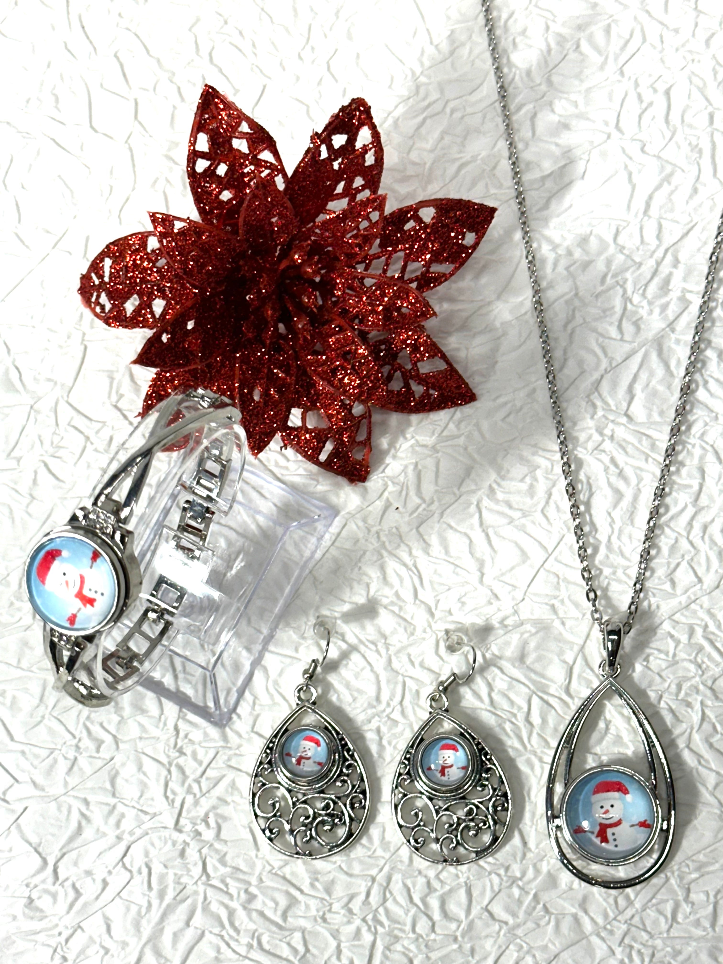 Believe in Magic Christmas Silver Barcelet, Earrings & Necklace Snap Button Jewelry Set
