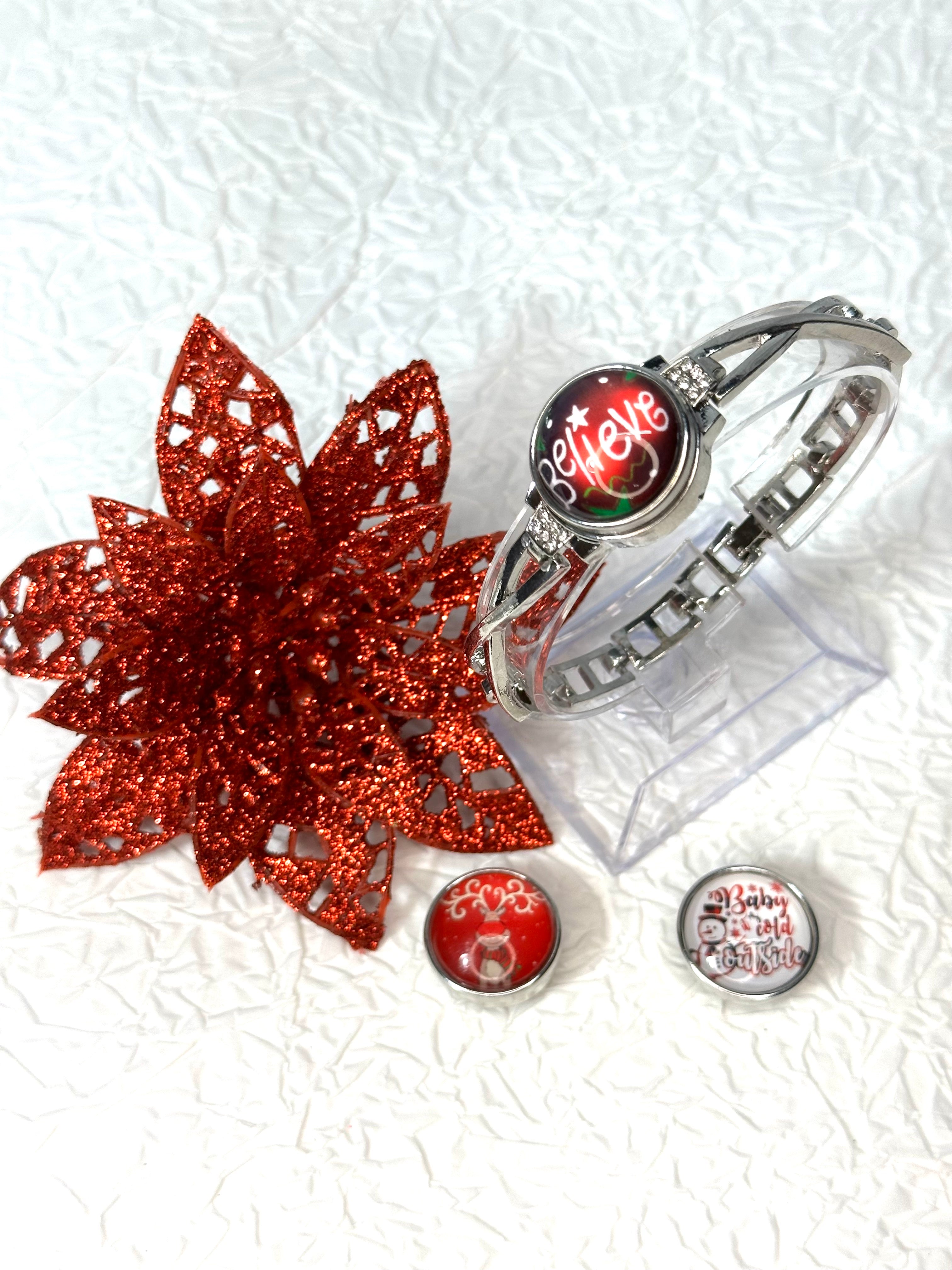 Christmas Magic Cheer Bracelet 18mm Snap Button Jewelry Set #5