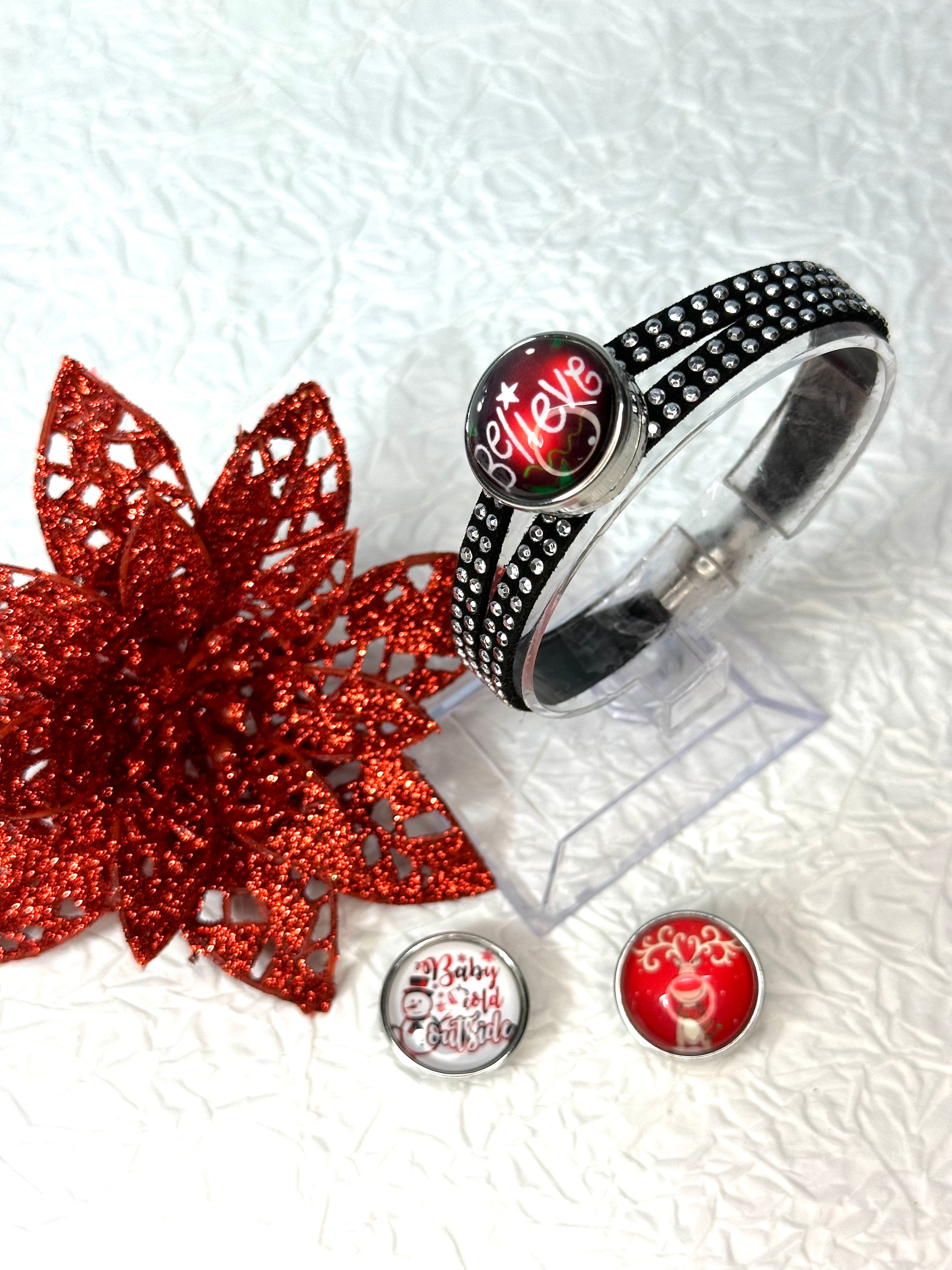 Christmas Magic Cheer Bracelet 18mm Snap Button Jewelry Set #12