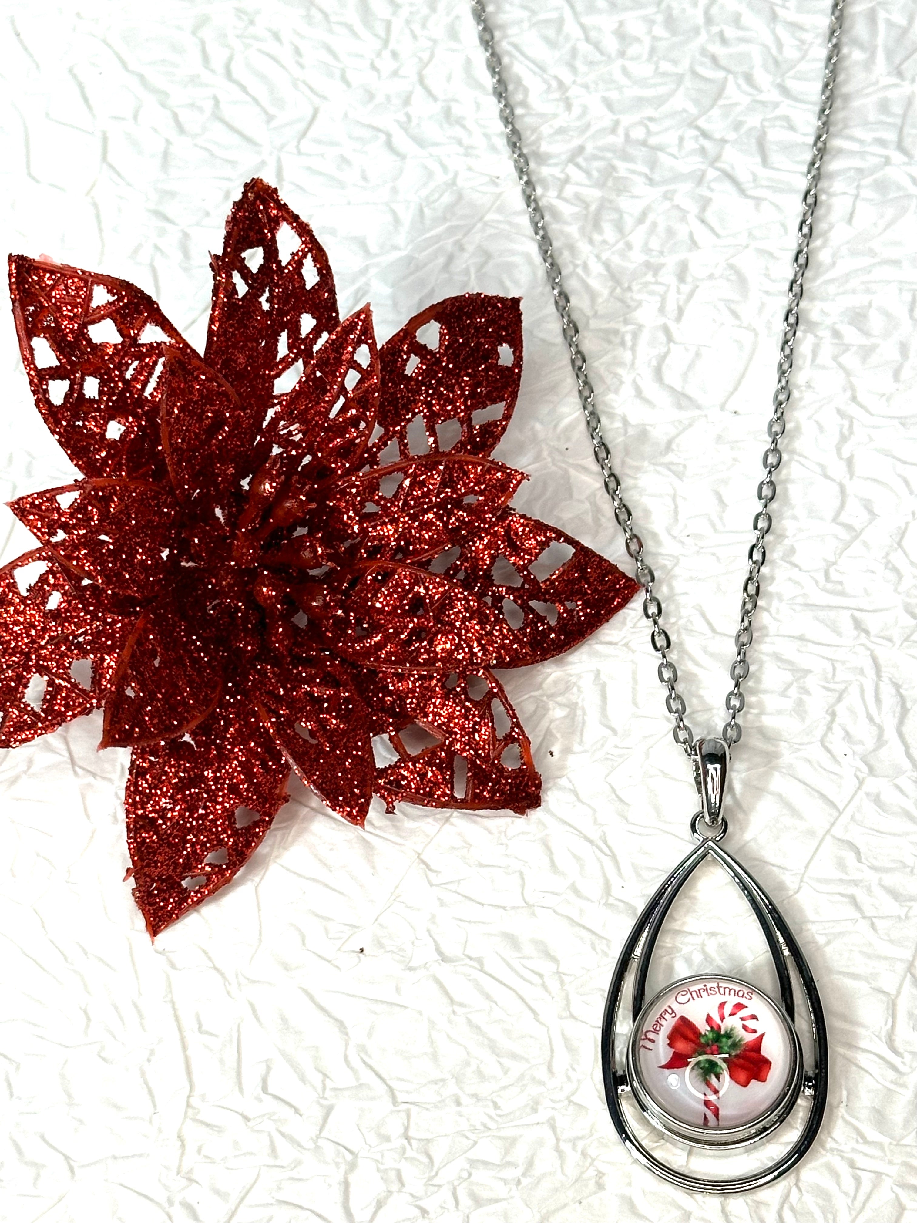 Candy Cane Lane Christmas Silver Bracelet, Earrings & Necklace Snap Button Jewelry Set