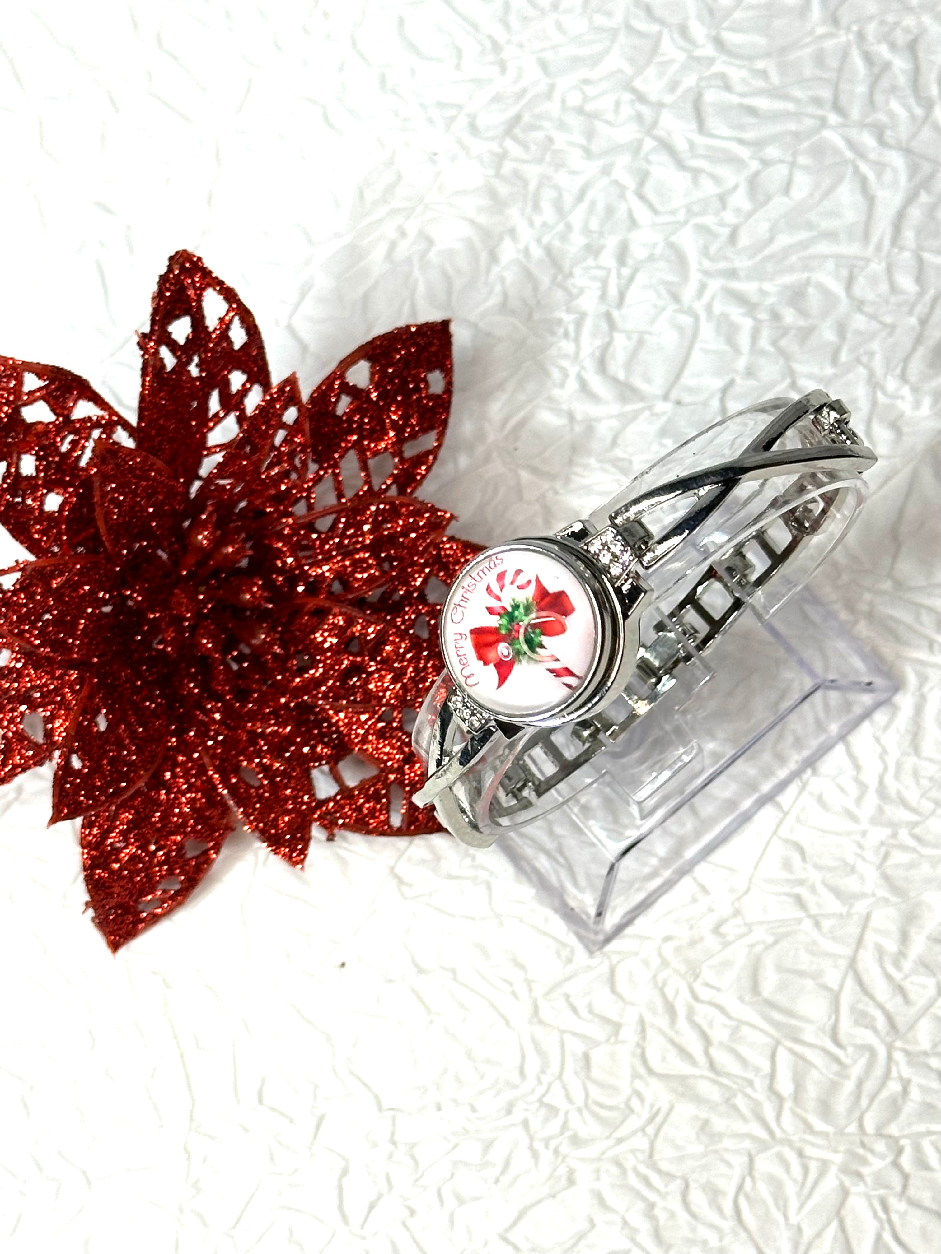 Candy Cane Lane Christmas Silver Bracelet 18mm Snap Button Jewelry Set