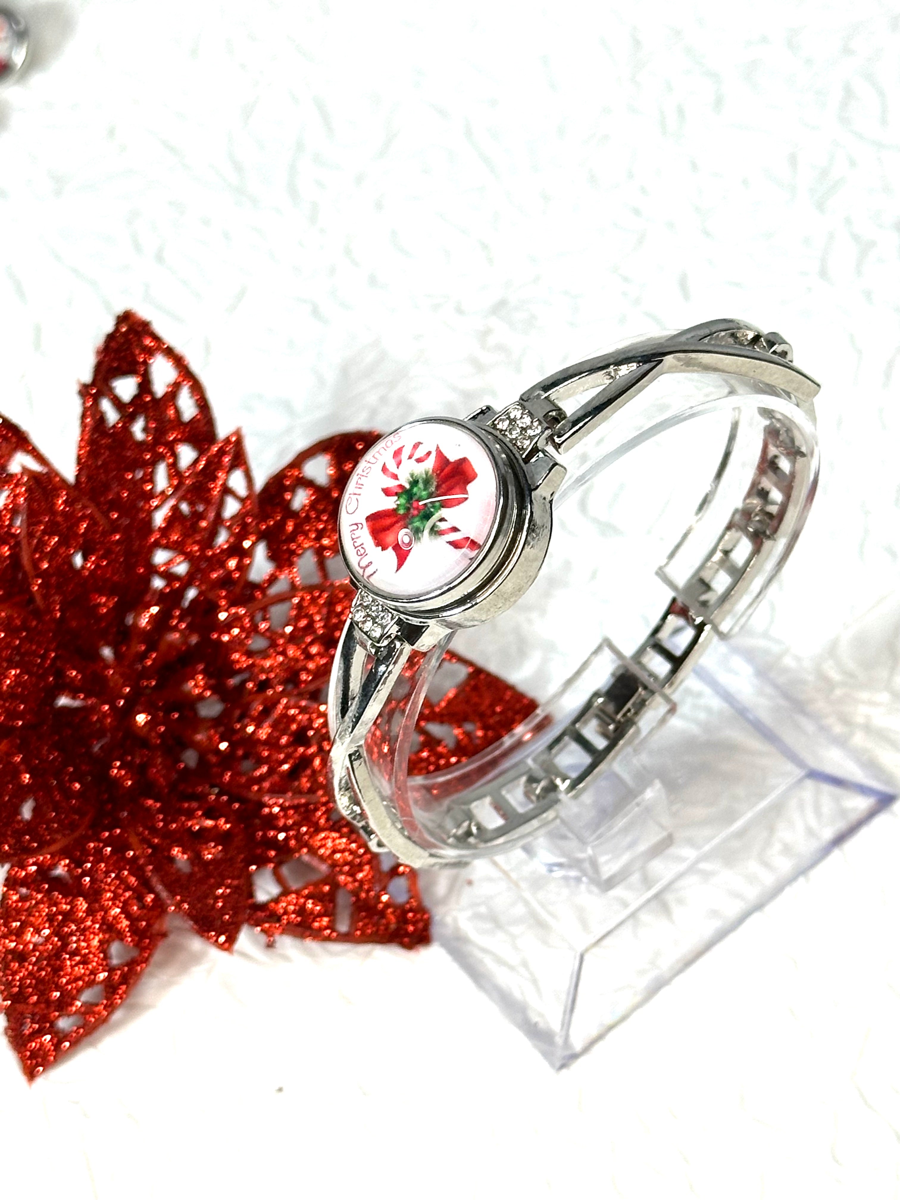 Candy Cane Lane Christmas Silver Bracelet, Earrings & Necklace Snap Button Jewelry Set