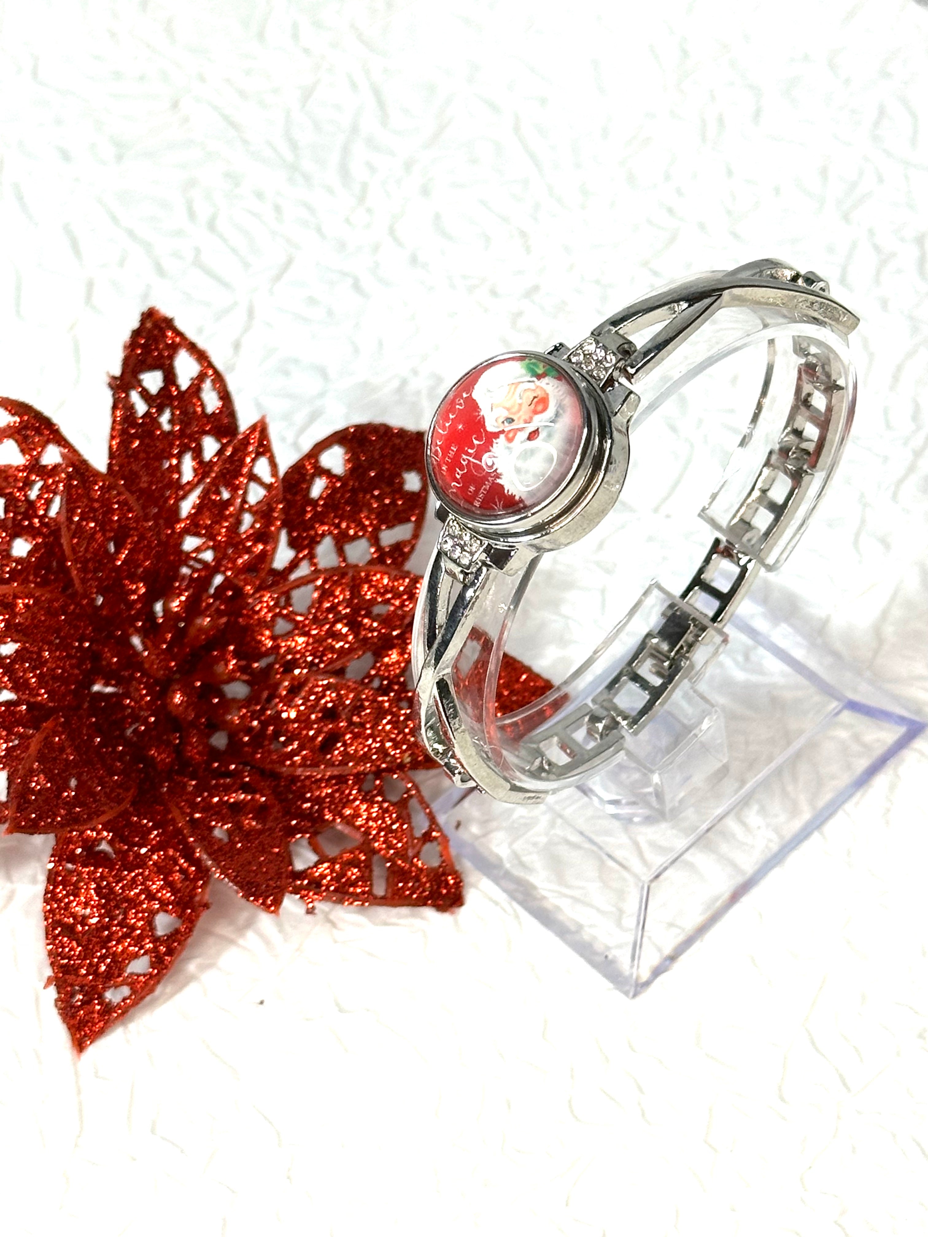 Santa's Charm Christmas Silver Bracelet, Earrings & Necklace Snap Button Jewelry Set