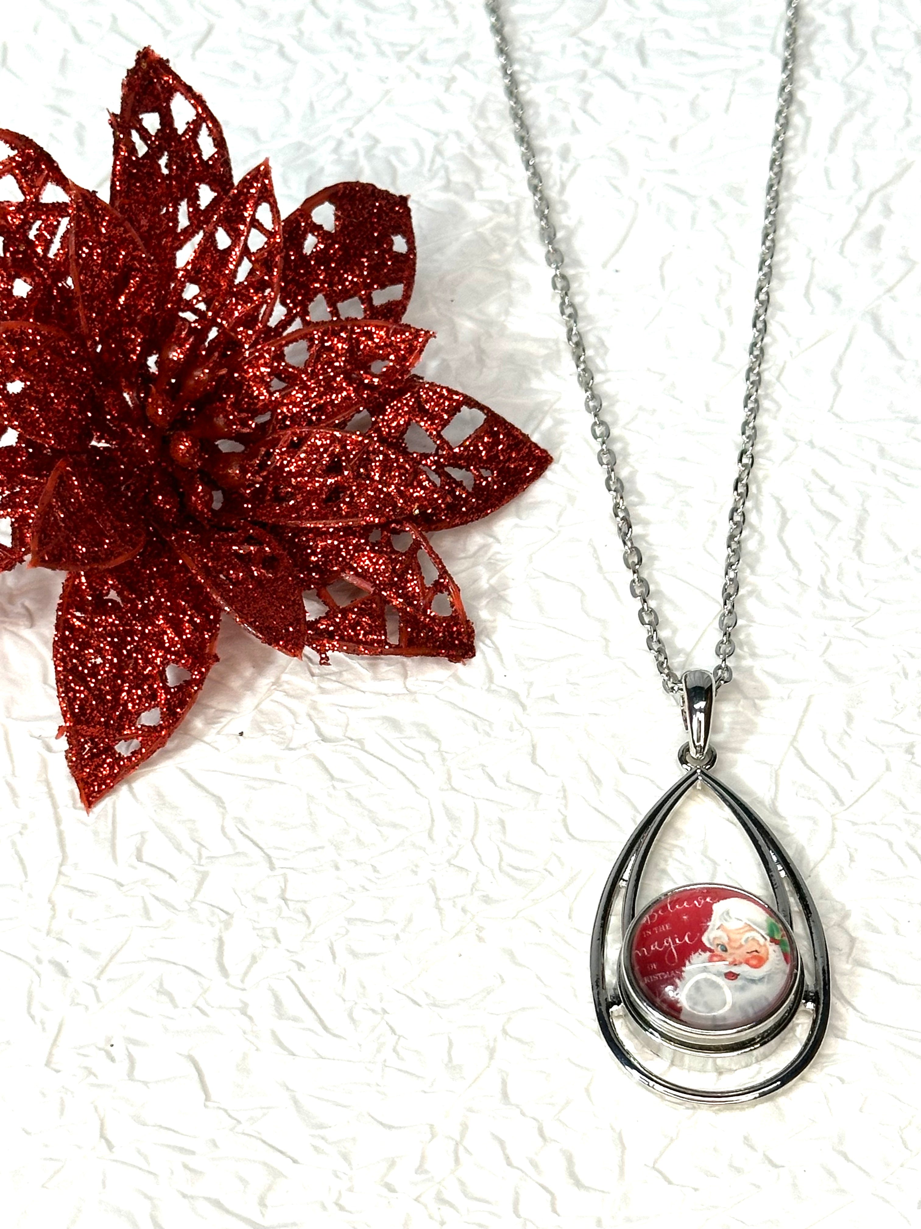 Santa's Charm Christmas Silver Bracelet, Earrings & Necklace Snap Button Jewelry Set