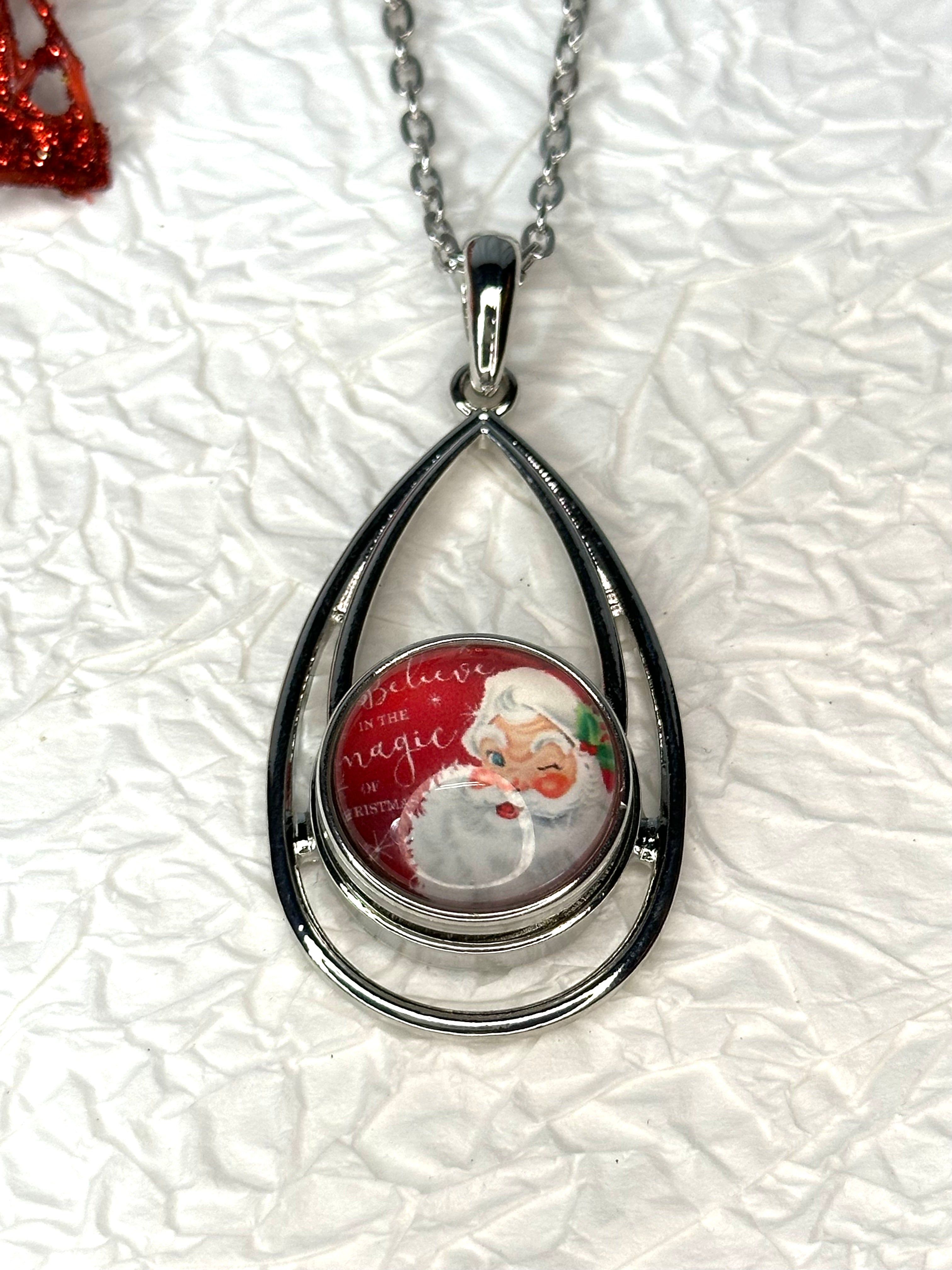 Santa's Charm Christmas Silver Bracelet, Earrings & Necklace Snap Button Jewelry Set