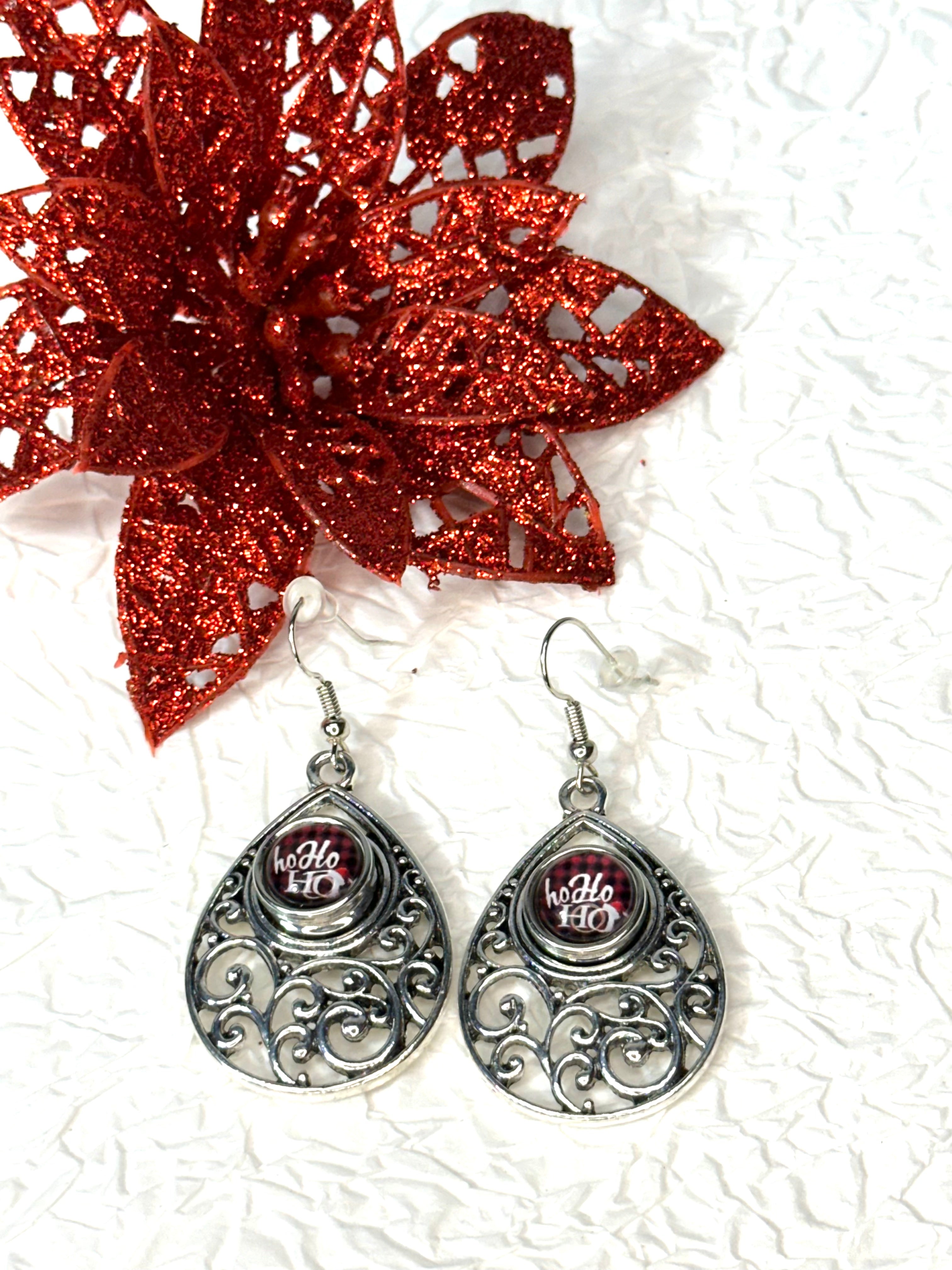 Ho Ho Ho Santa's Snap Christmas Silver Bracelet, Earrings & Necklace Snap Button Jewelry Set