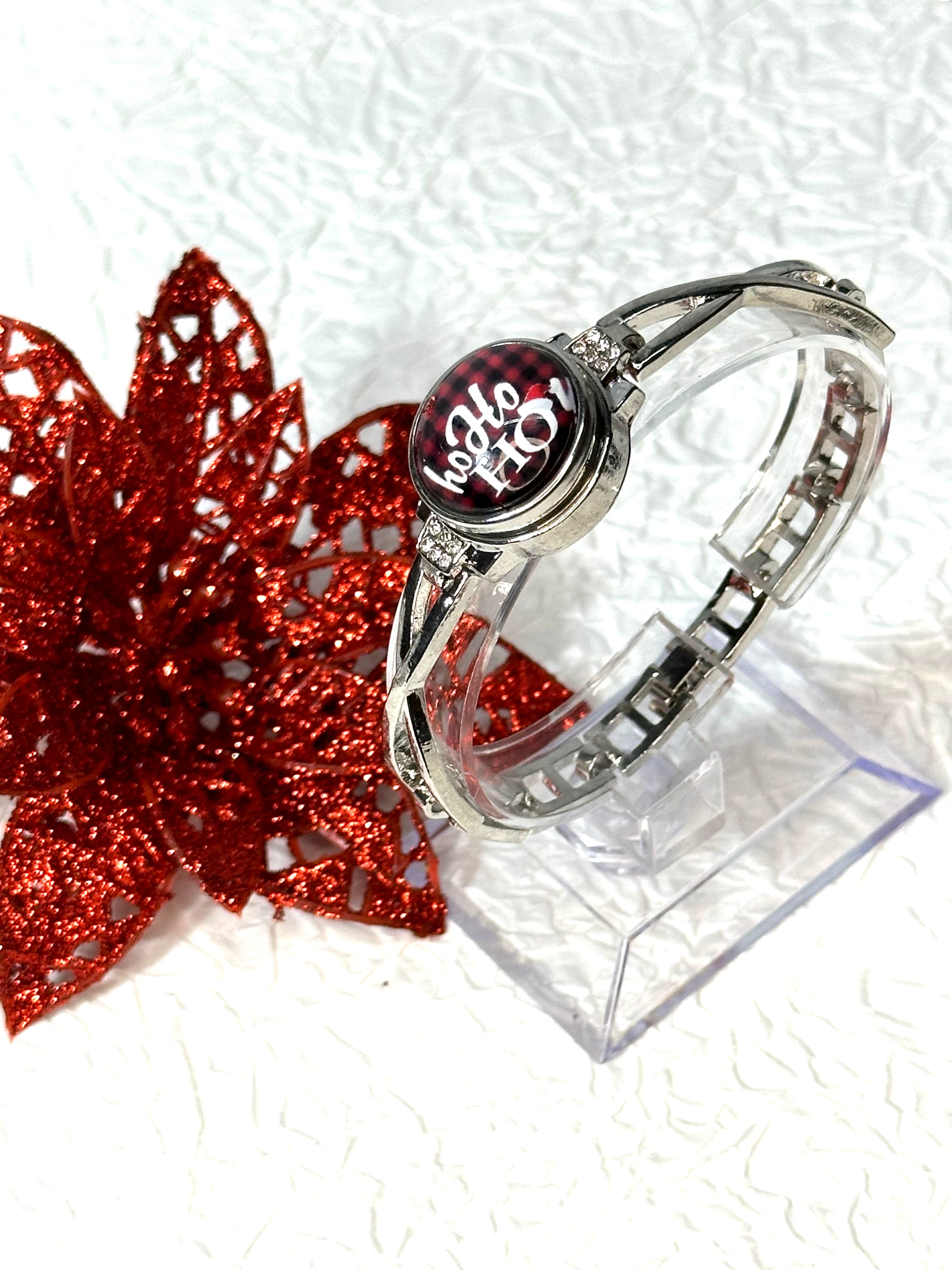 Ho Ho Ho Santa's Snap Christmas Silver Bracelet, Earrings & Necklace Snap Button Jewelry Set