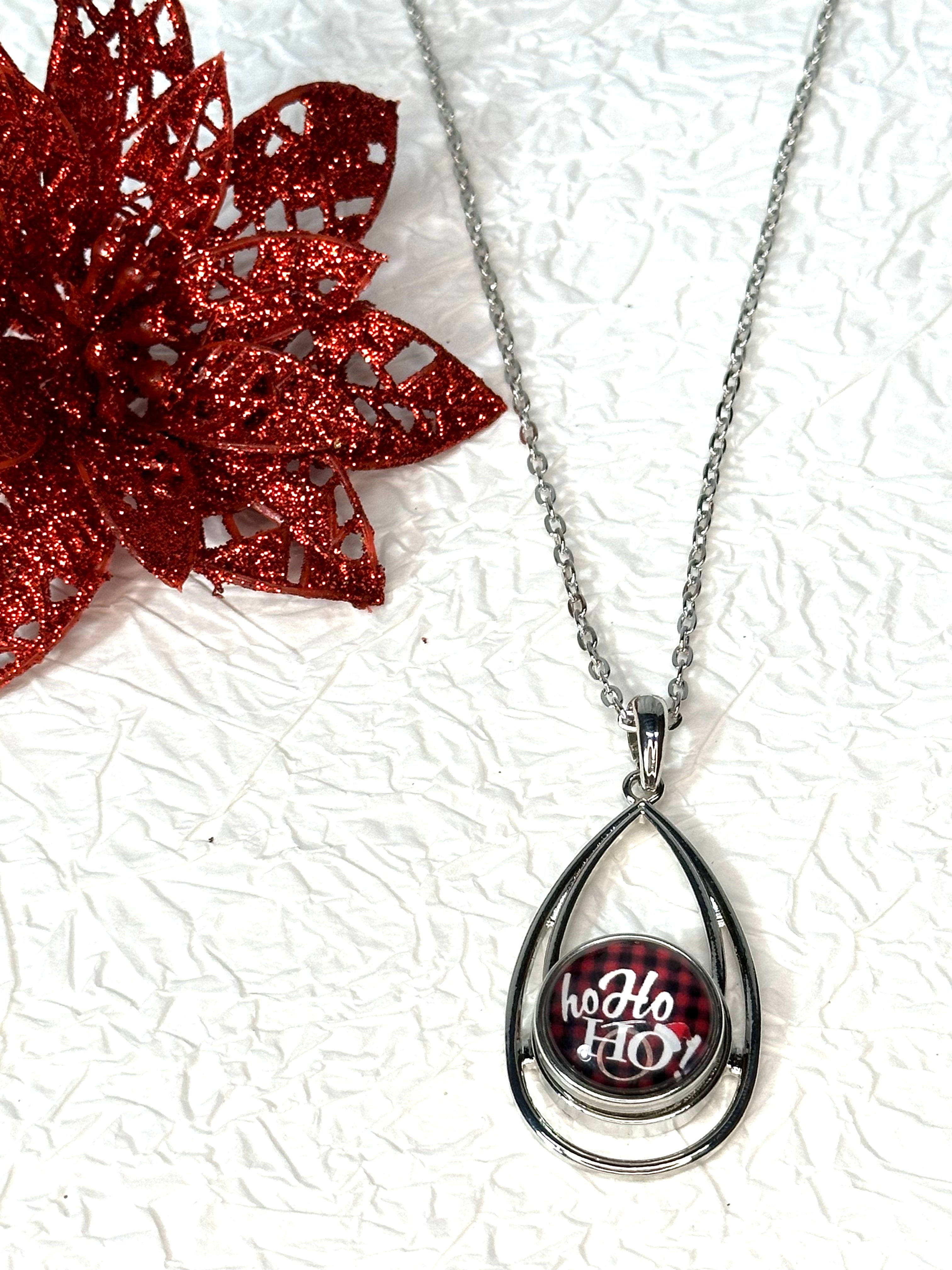 Ho Ho Ho Santa's Snap Christmas Silver Bracelet, Earrings & Necklace Snap Button Jewelry Set