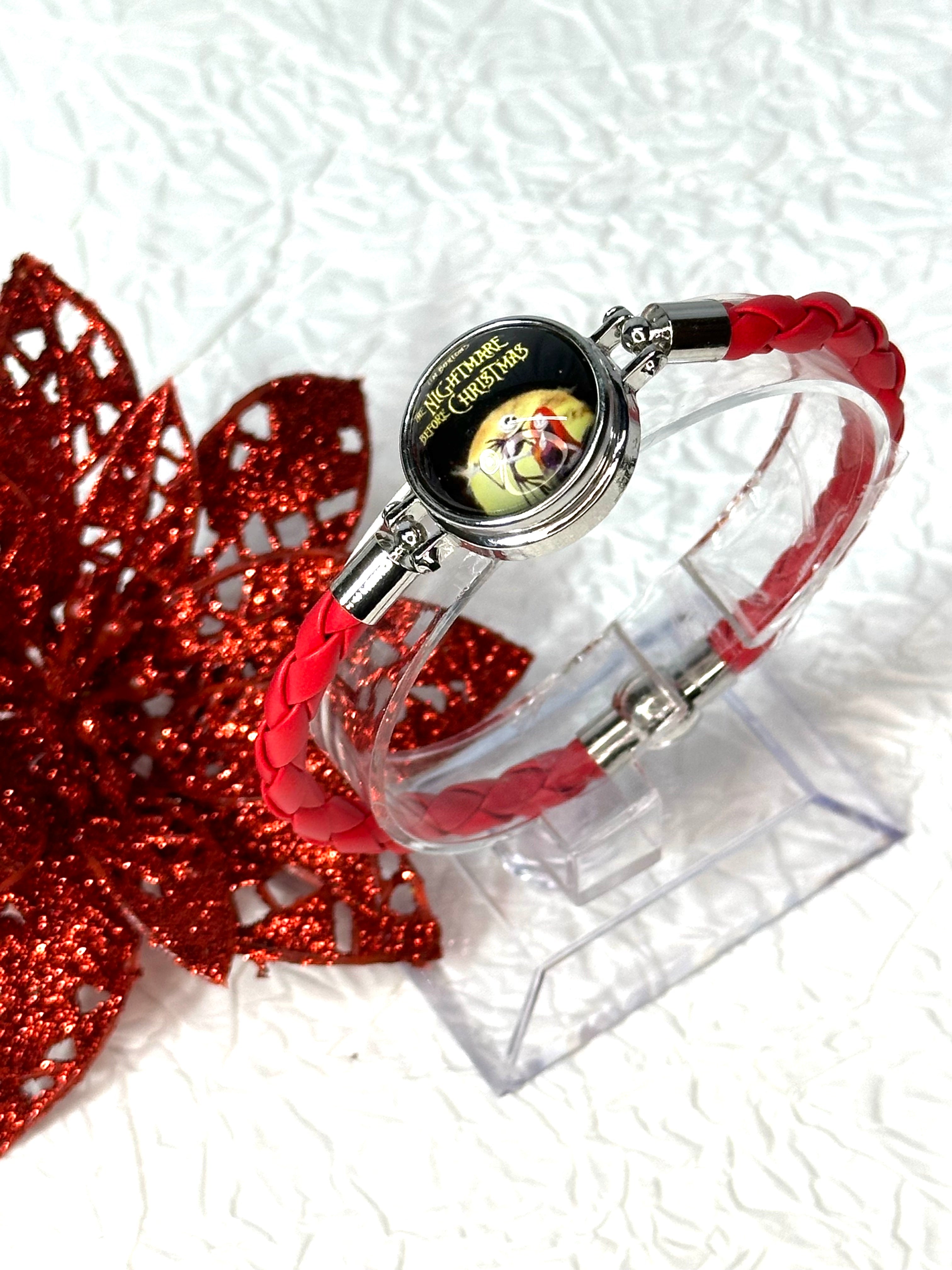 Christmas Nightmare Red Rope Bracelet, Earrings & Necklace Snap Button Jewelry Set