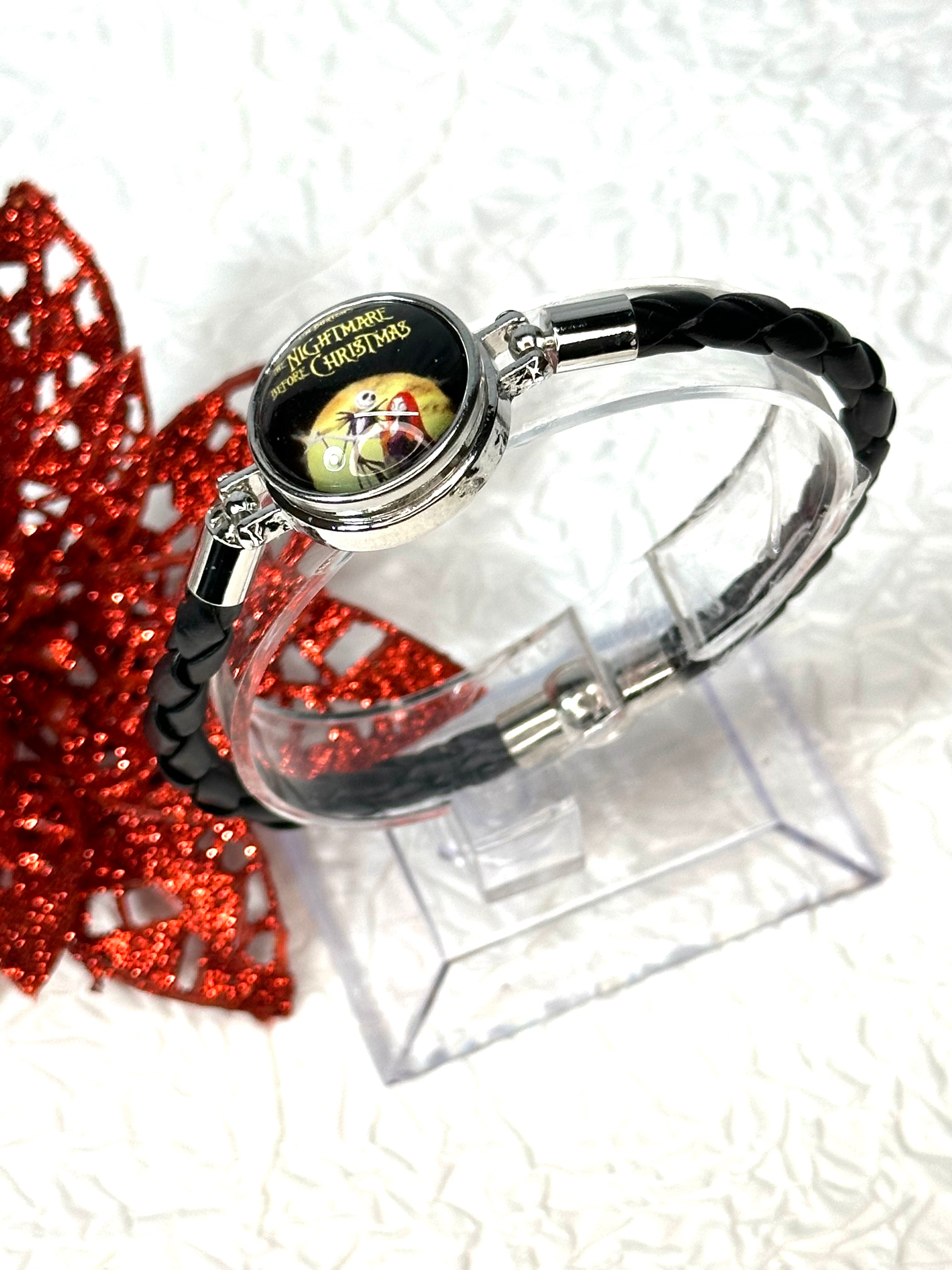 Christmas Nightmare Black Rope Bracelet, Earrings & Necklace Snap Button Jewelry Set