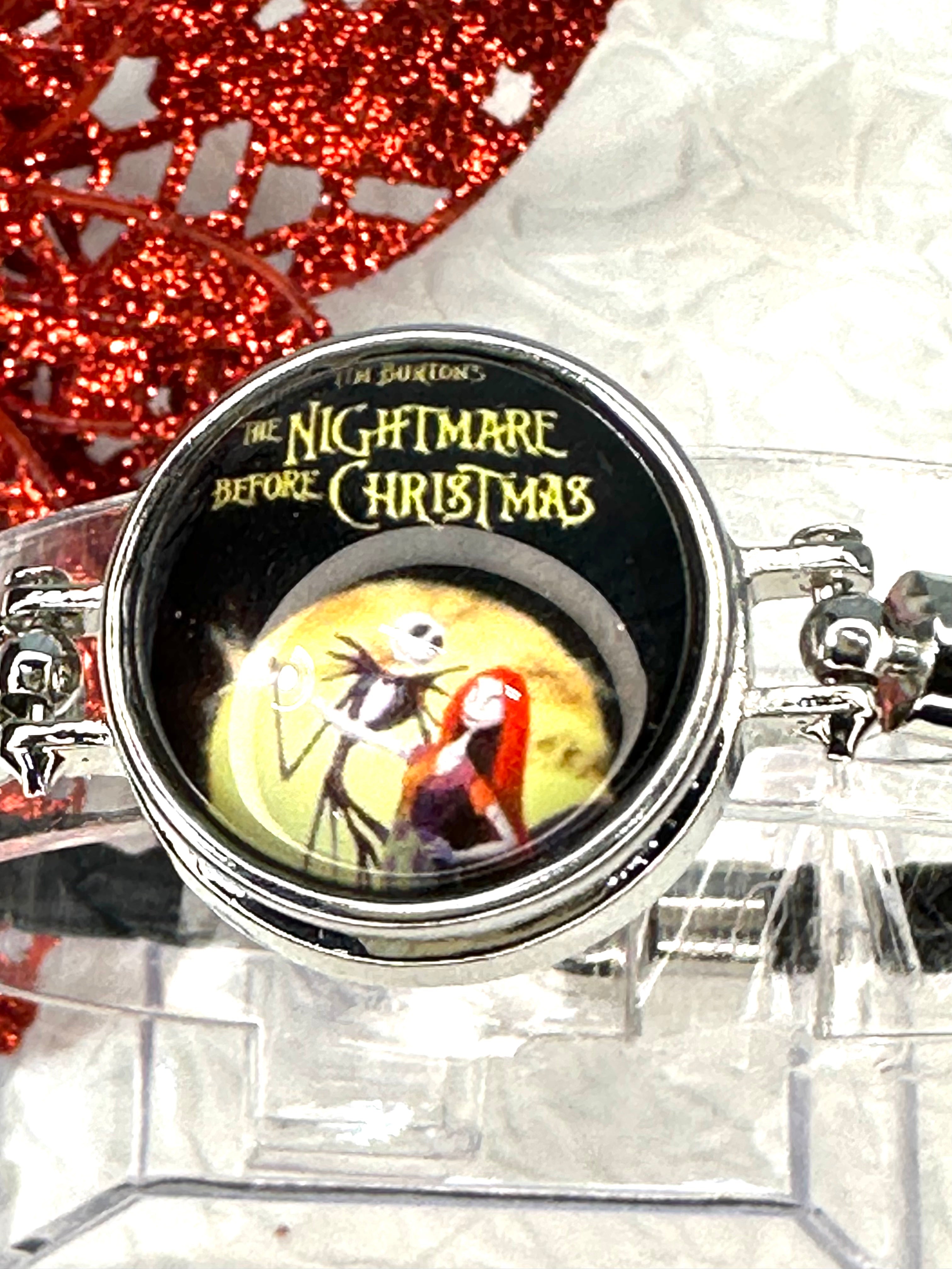Christmas Nightmare Black Rope Bracelet, Earrings & Necklace Snap Button Jewelry Set