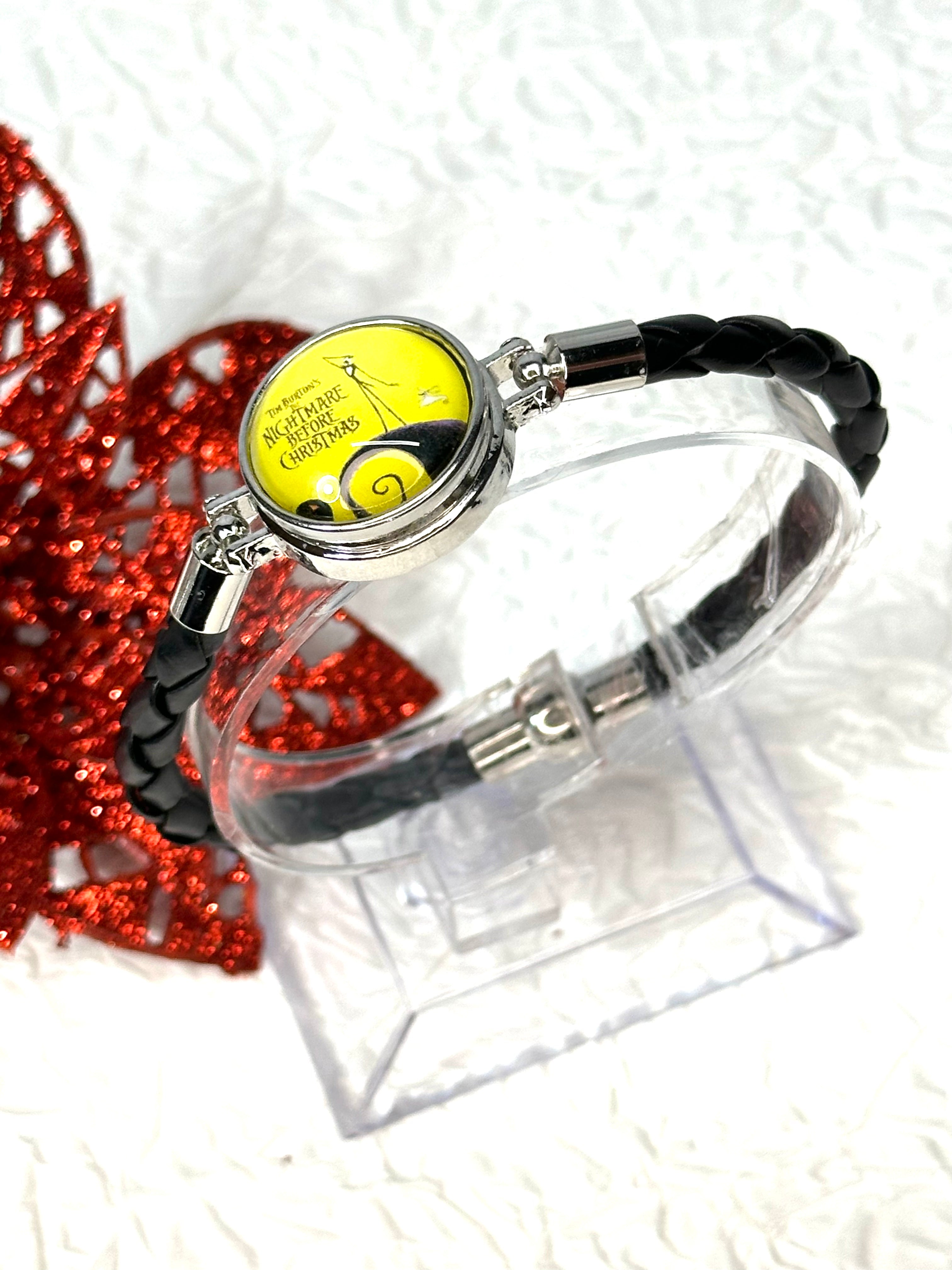 Christmas Nightmare Black Rope Bracelet, Earrings & Necklace Snap Button Jewelry Set #2