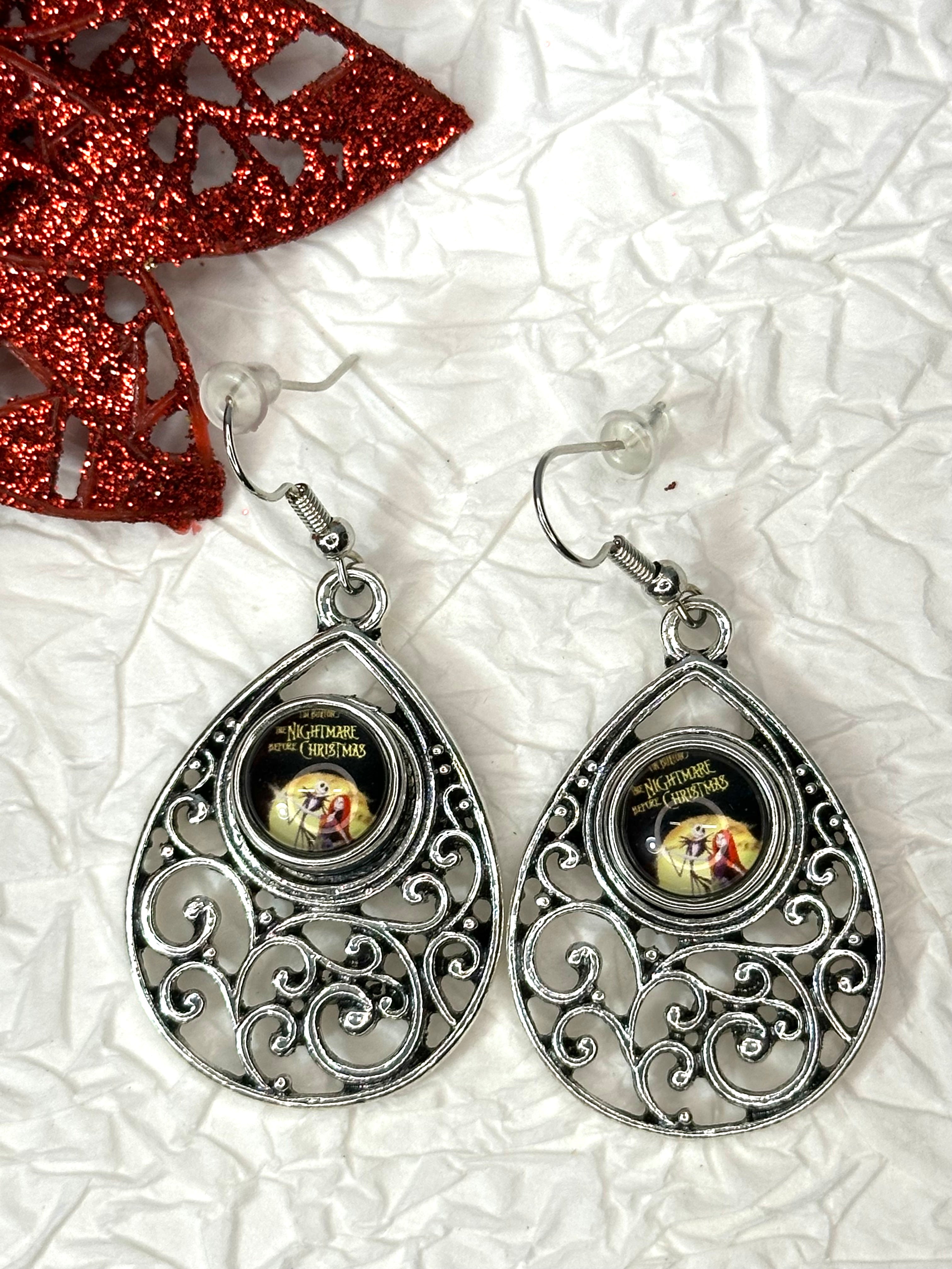 Christmas Nightmare Black Rope Bracelet, Earrings & Necklace Snap Button Jewelry Set