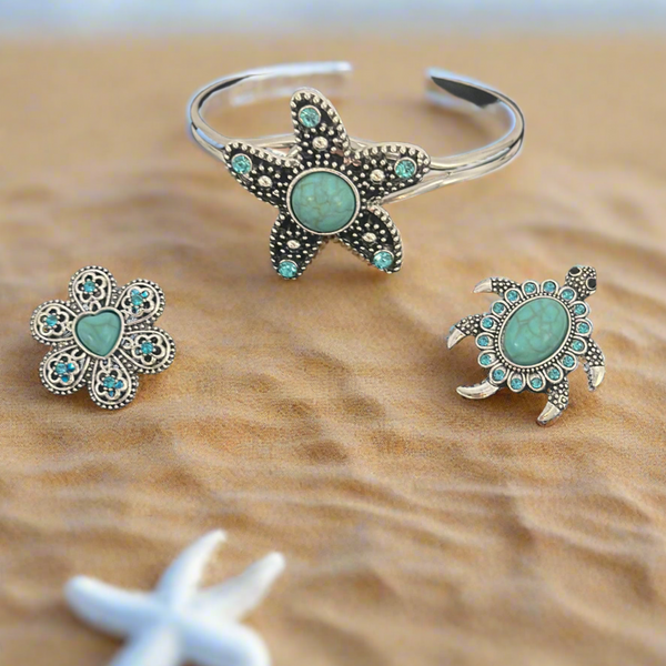 Starfish Turquoise Silver Bracelet Snap Button Set – Amelia Gs Store